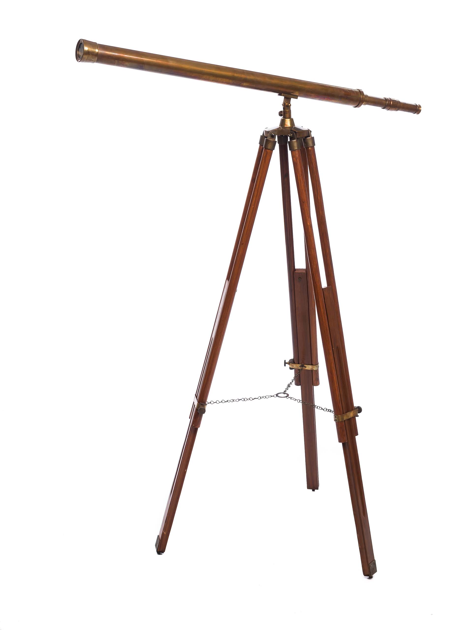 Großes Teleskop Fernrohr Fernglas Messing brüniert Holz Stativ 150cm Antikstil