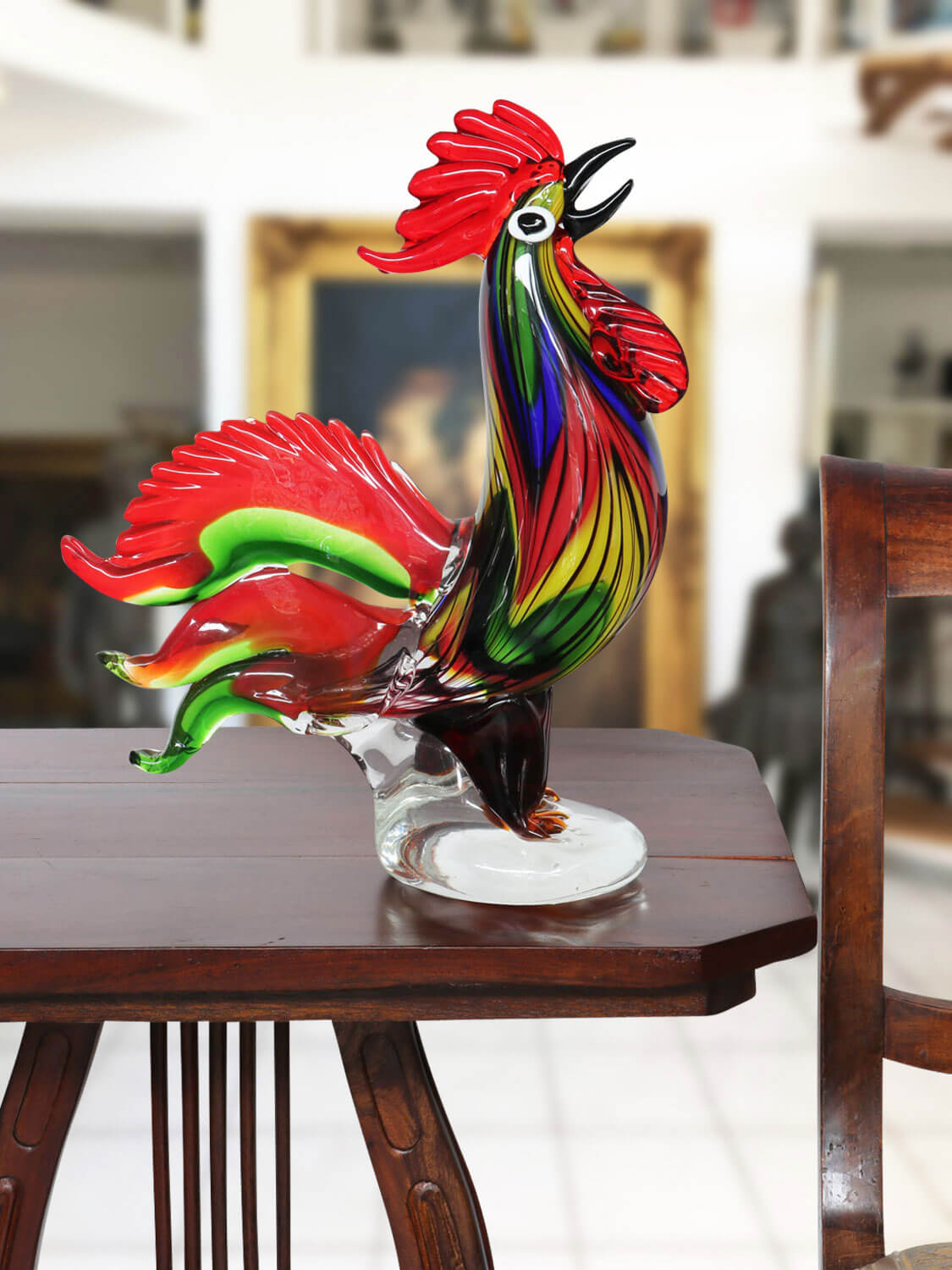 Glasfigur Figur Skulptur Huhn Glas Glasskulptur Hahn Murano Antik-Stil - 35cm