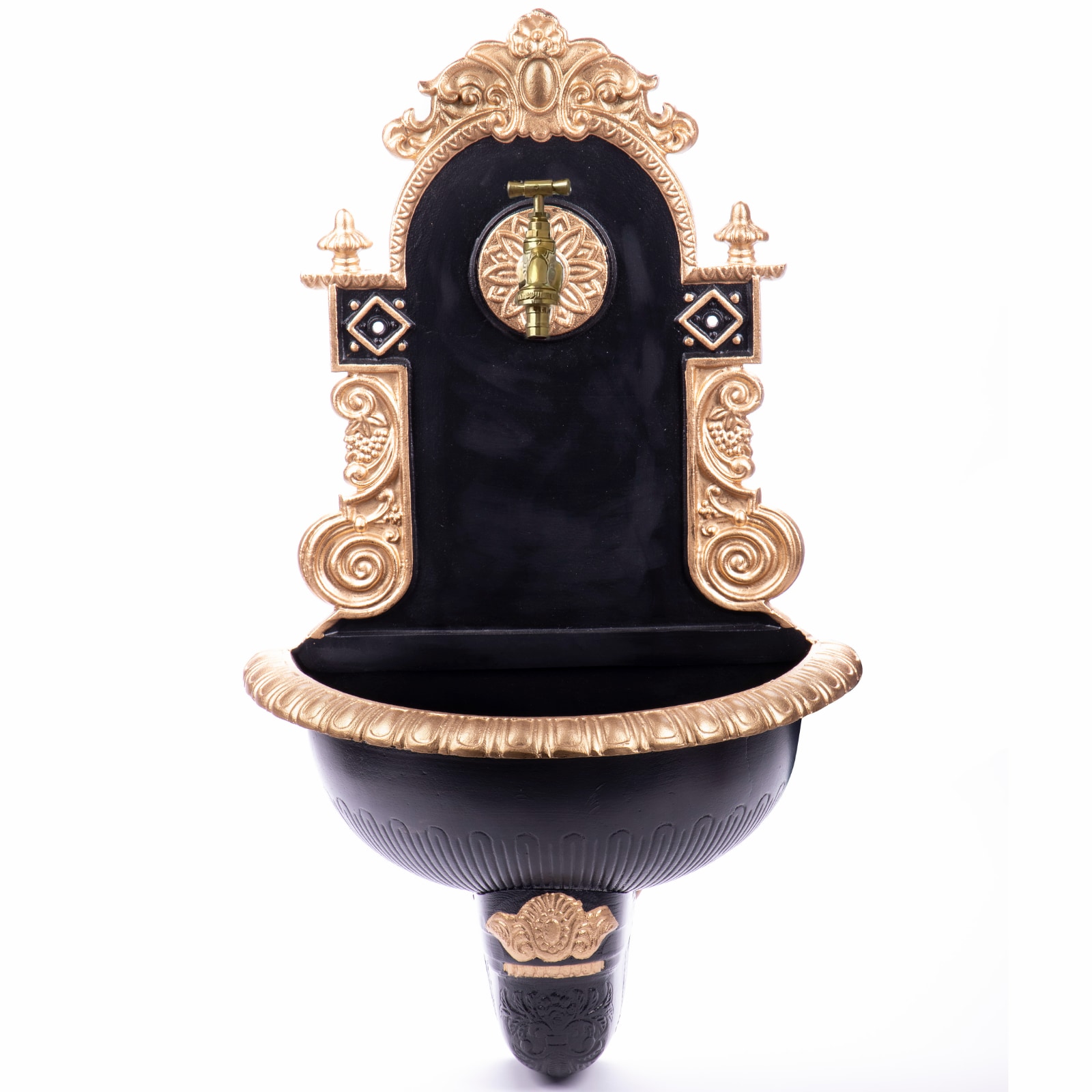 Fontäne, Wasserbrunnen, Ornamentbrunnen, Schwarz-Gold, Dekoratives Bauelement