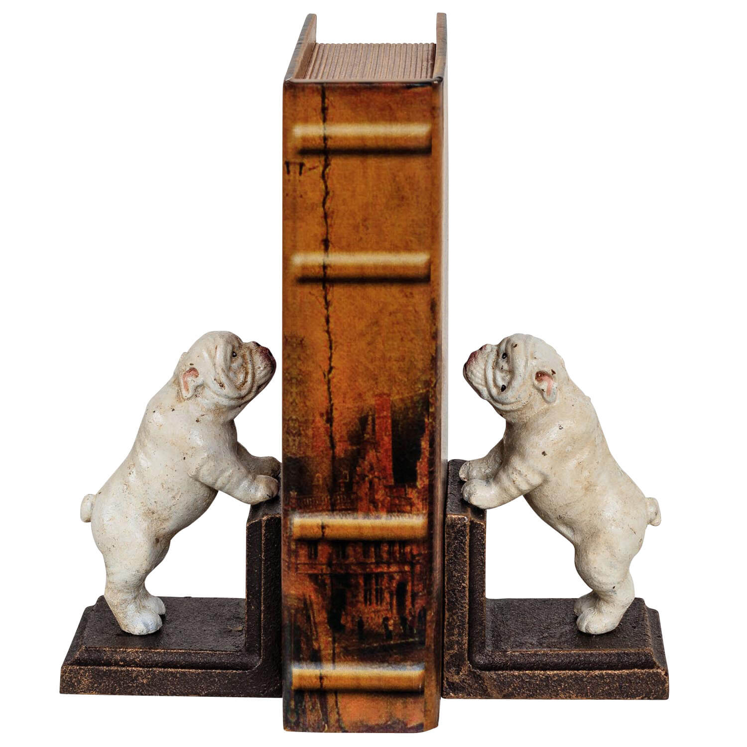 2 Buchstützen Buchständer Bulldogge Hund Figur Eisen 15cm
