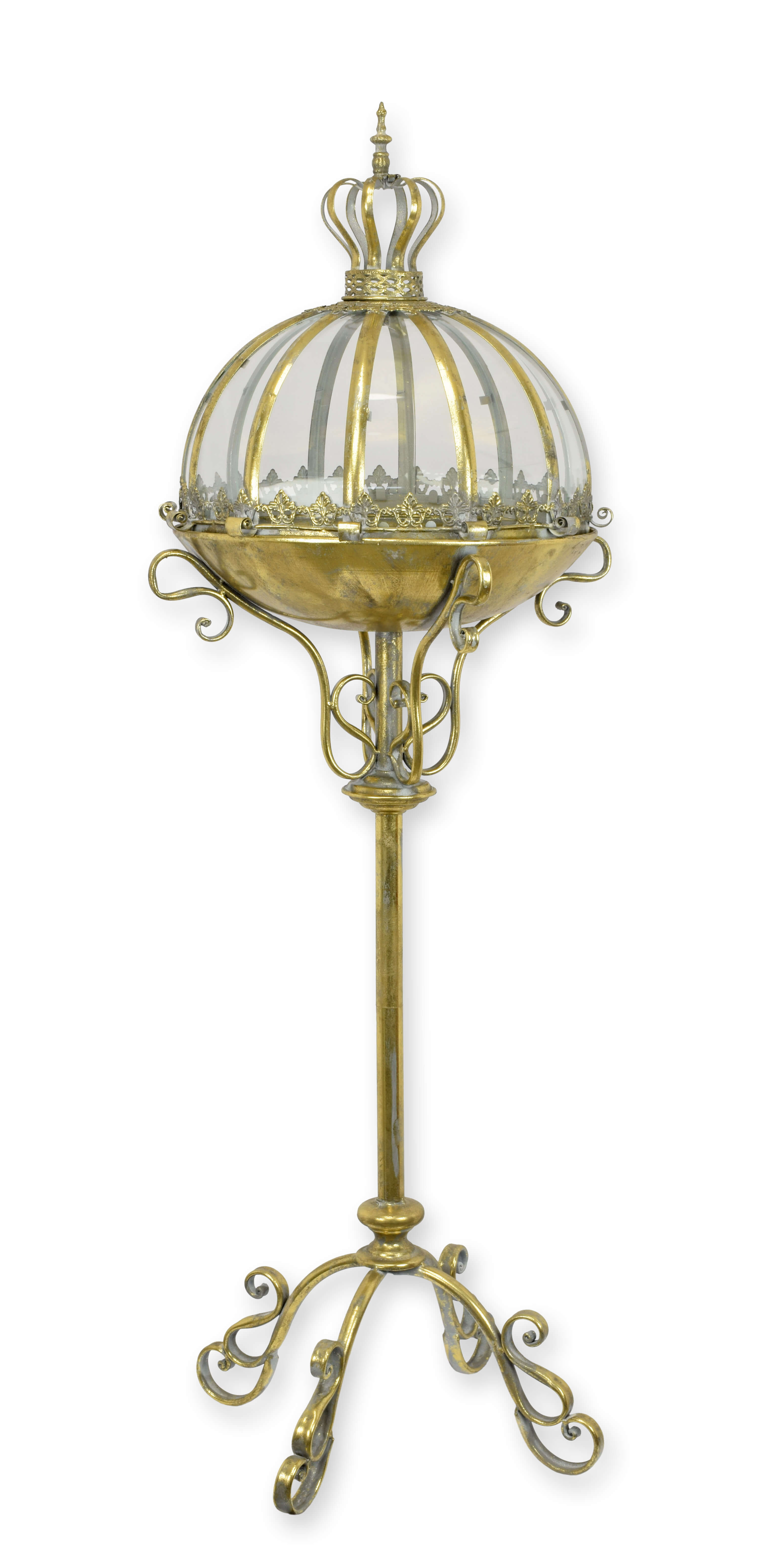 Gartenlampe, Standlampe, Vitrinenglas, Kronen-Lampenschirm, Metallkonstruktion