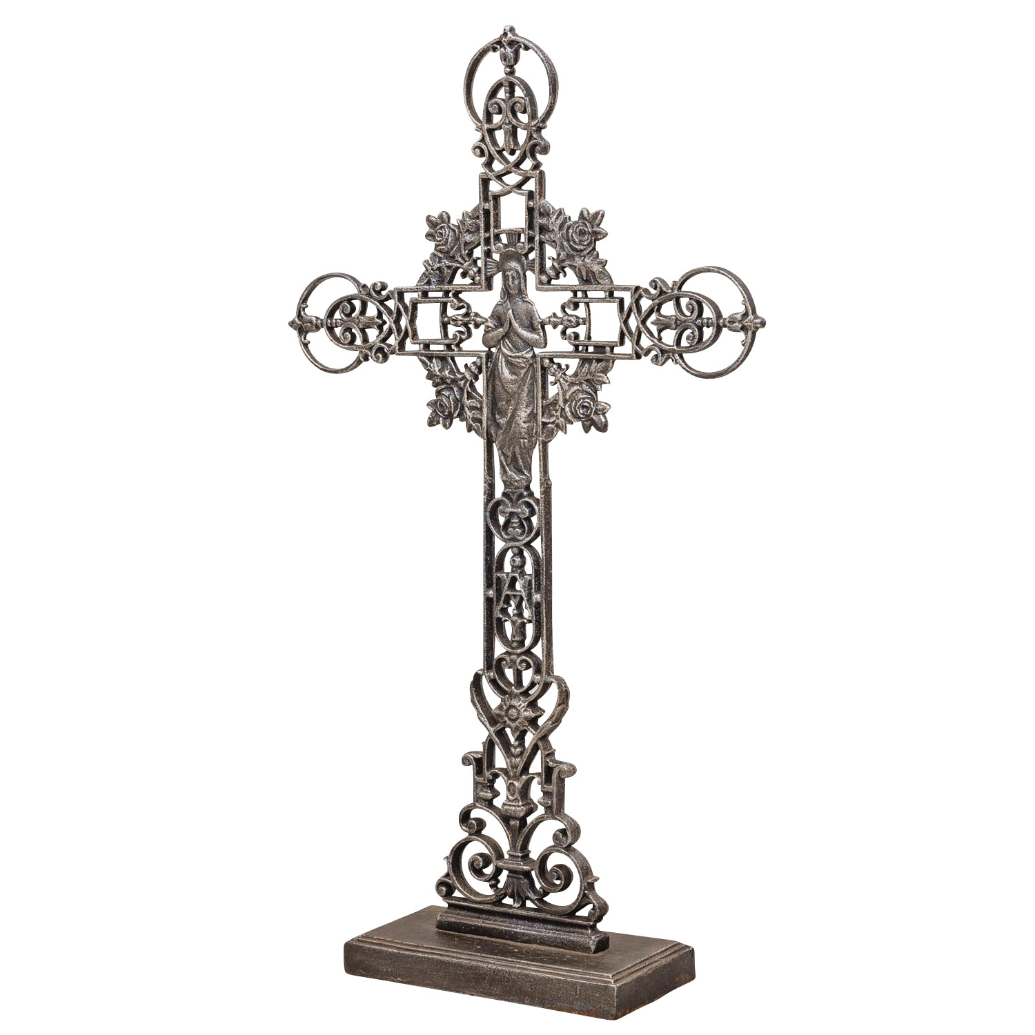 XXL 88cm Kreuz Kruzifix Anitk-Stil Eisen Deko Standkreuz Kirche braun Altar