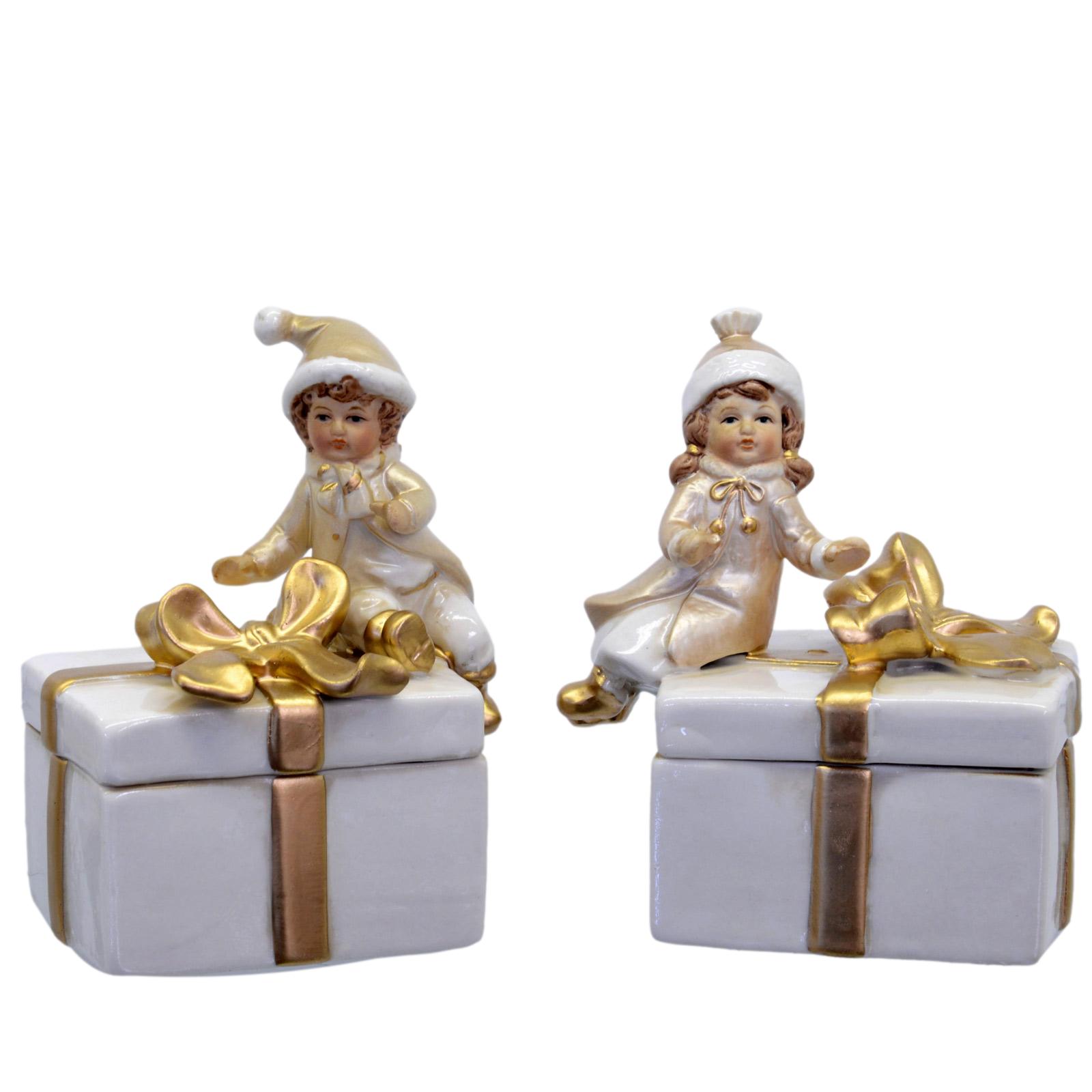 Coffret à bijoux couple décoration de Noël porcelaine nostalgie 12cm style ancien