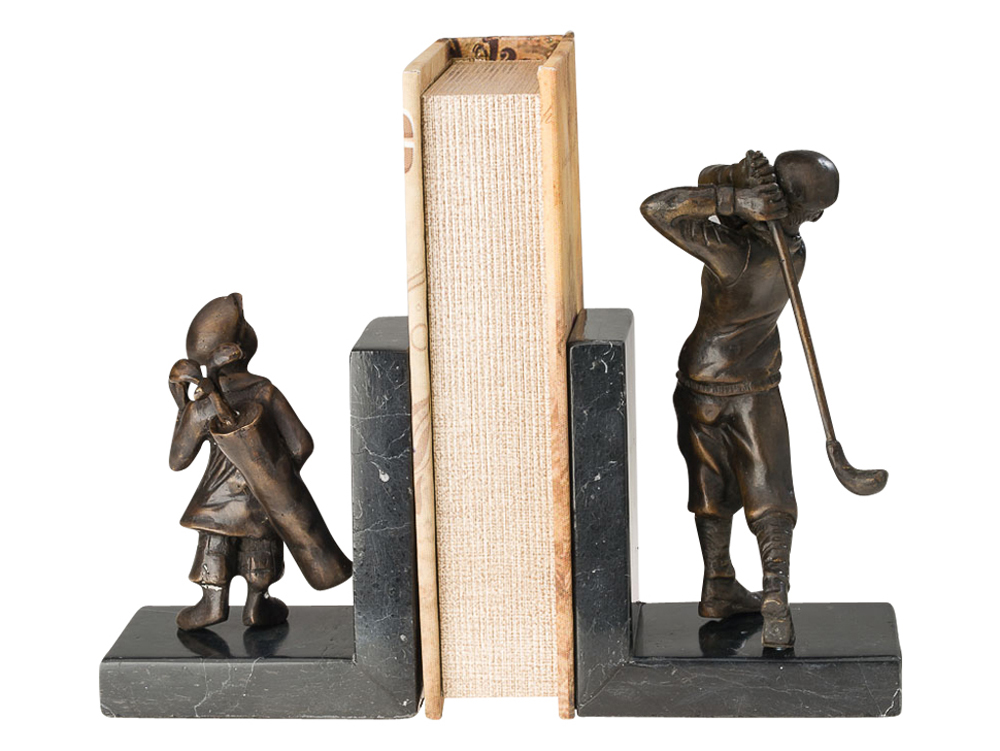 Paar Bronze Buchstützen Golf Buchstütze Golfspieler Buch Antikstil bookend book