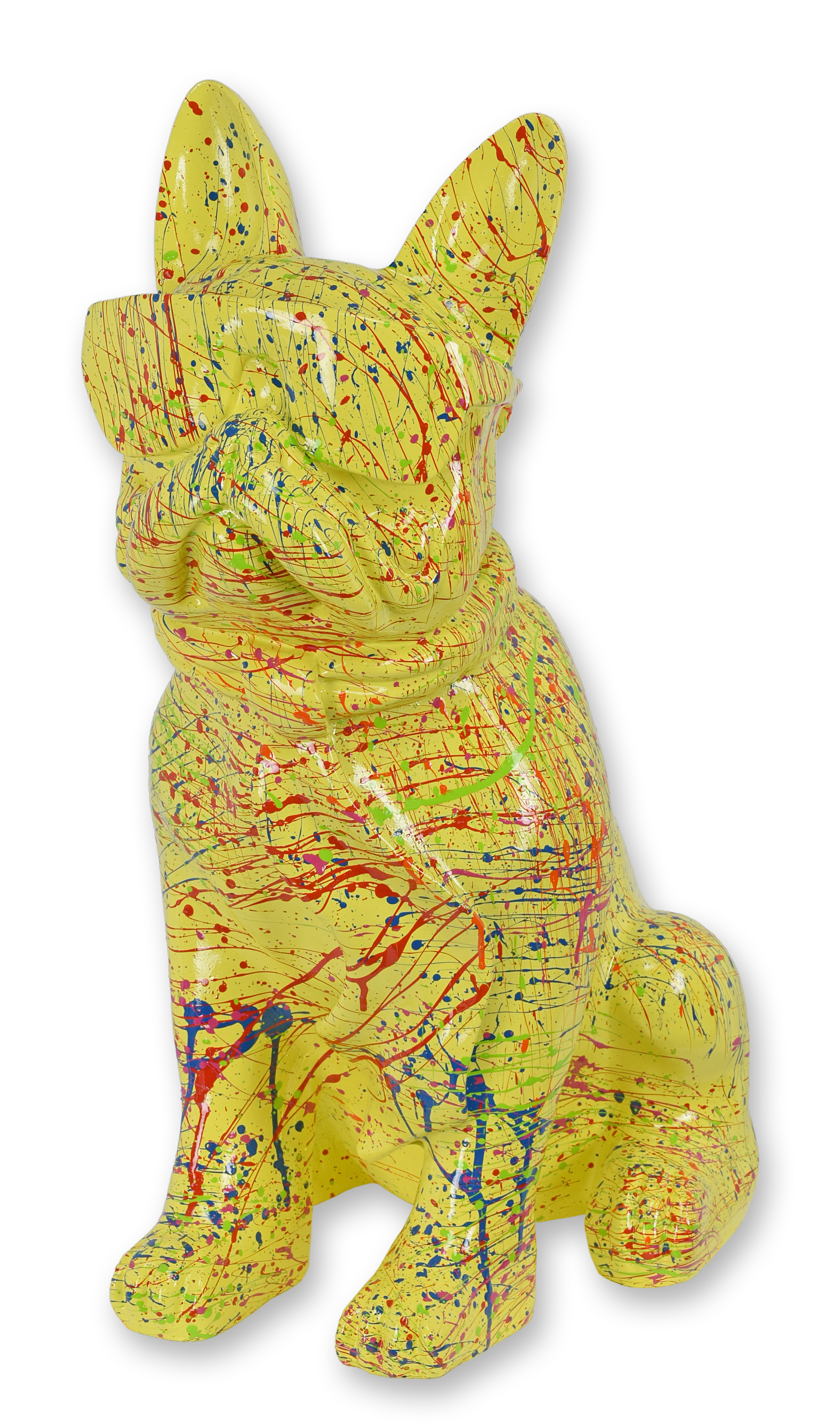 Bouledogue en résine avec lunettes de soleil et cravate - éclaboussures jaunes réplique design rétro décoration