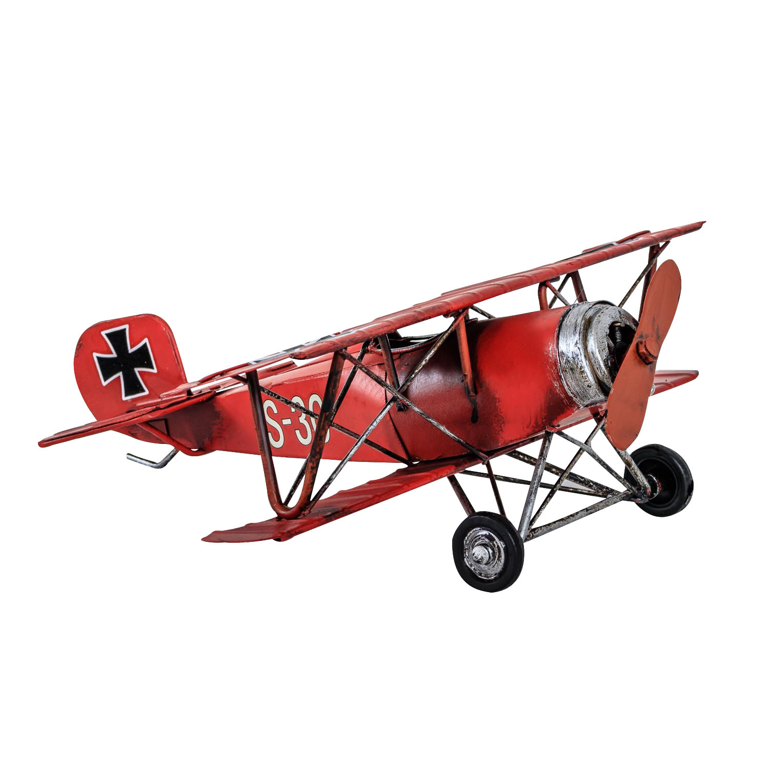 Modellflugzeug Nostalgie roter Baron Blech Metall Flugzeug Antik-Stil 25cm