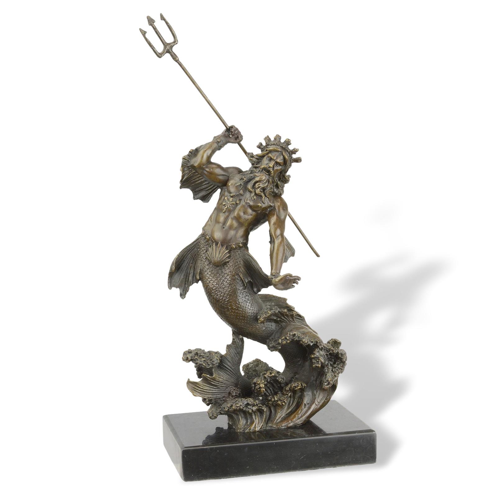 Figure en bronze poséidon dieu de la mer mythologie sculpture style antique 30cm