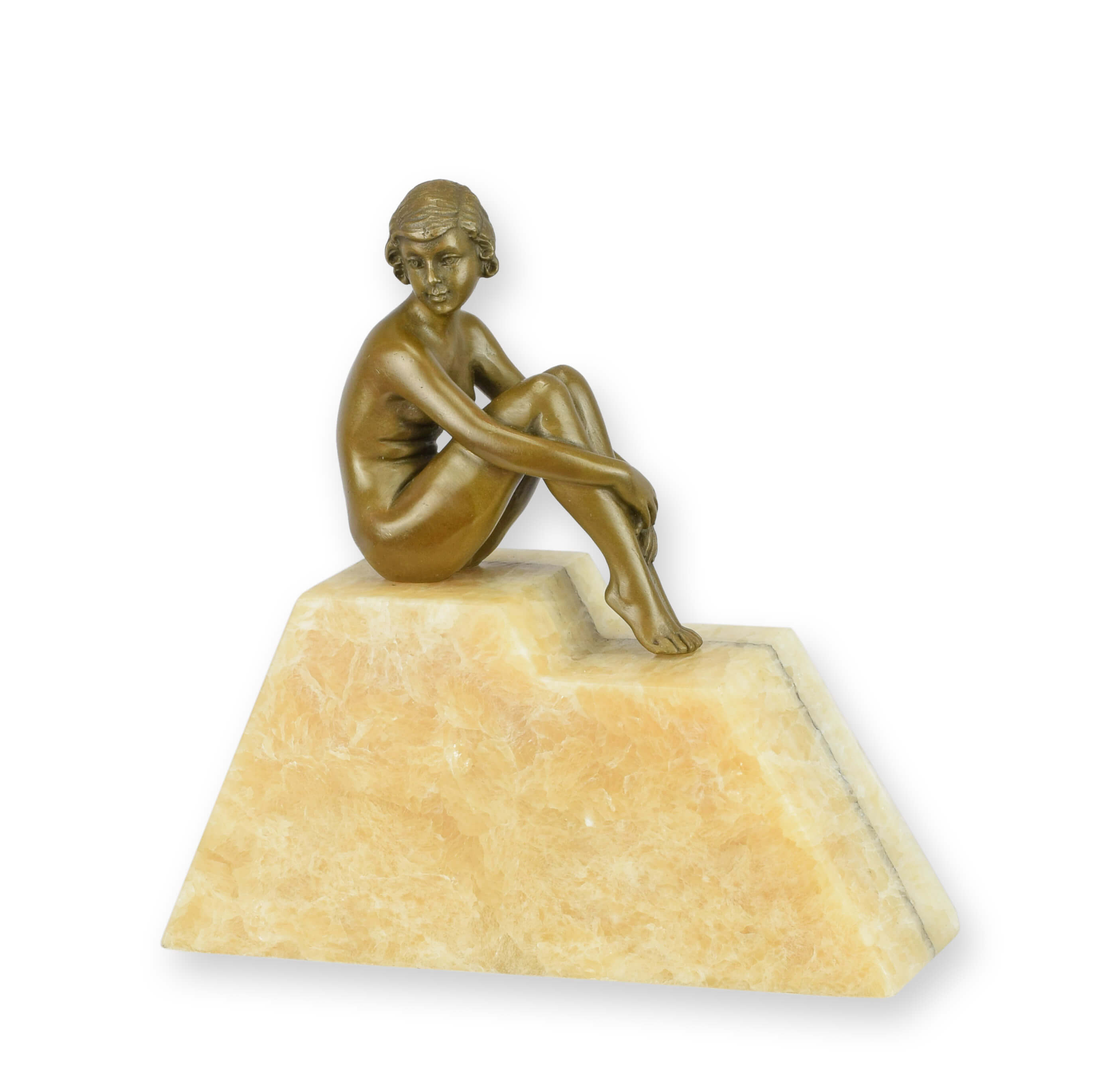 statue, bronzewa, Sitzfigur, Marmorbase, Dekofigur