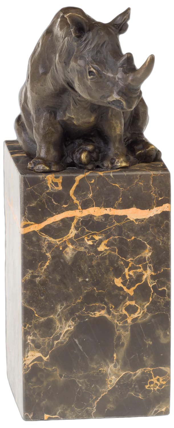 Bronzeskulptur Nashorn Rhinozeros Bronze Statue Bronzefigur im Antik-Stil - 23cm