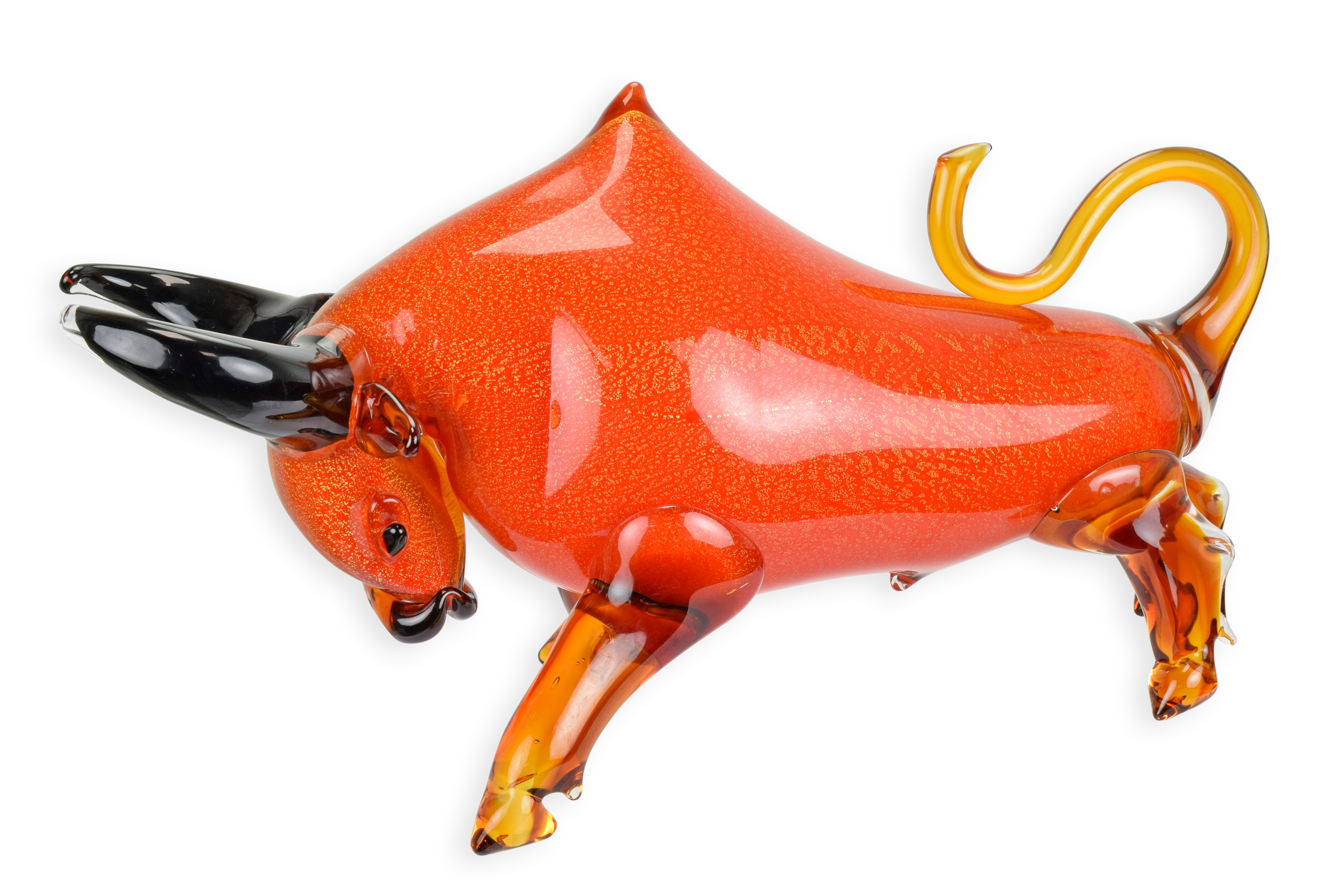 Une figurine en verre de style Murano représentant un taureau réplique design rétro décoration