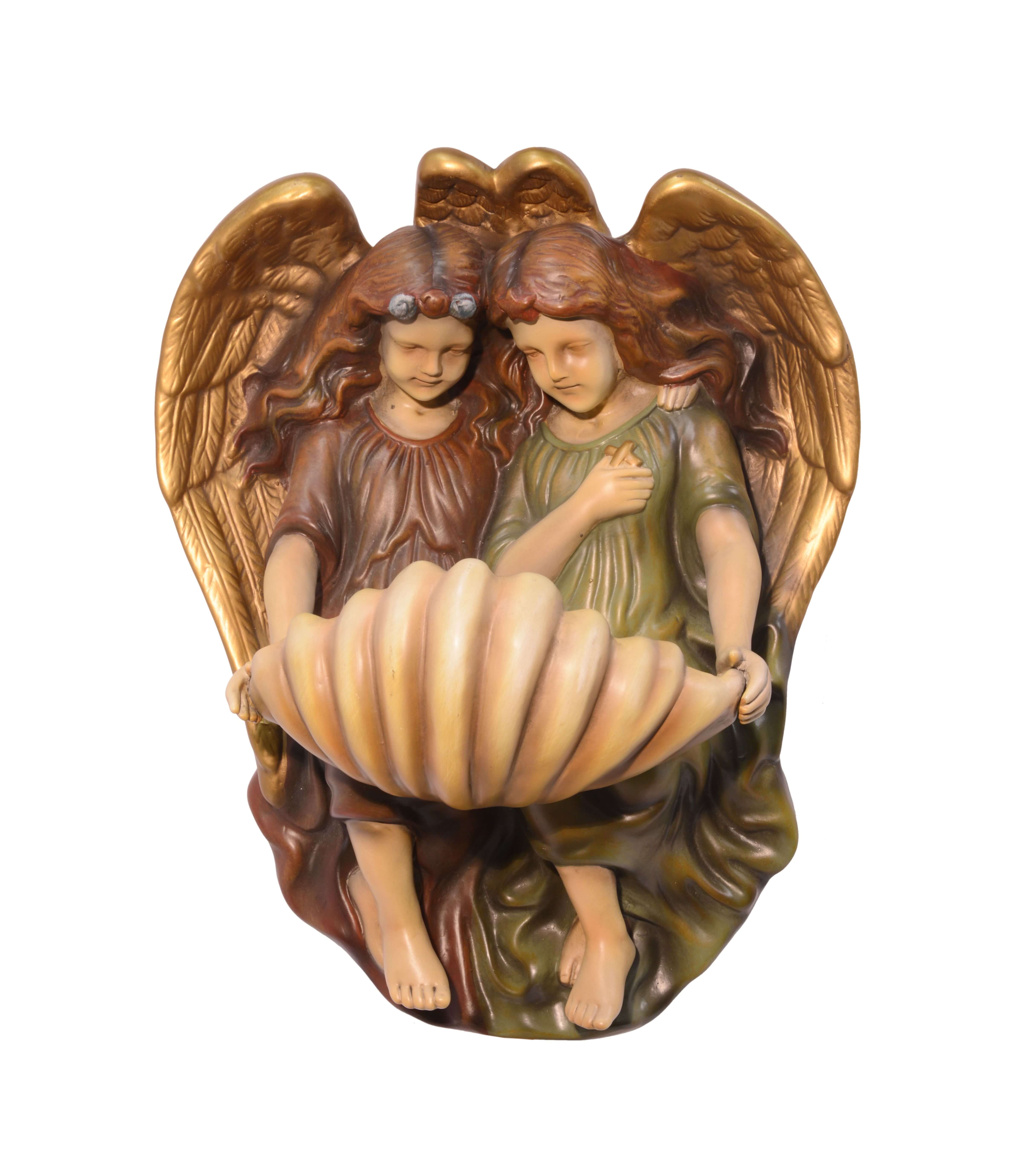 Engelfigur, Schale, Schale mit Engeln, Dekorfigur, Muschelform
