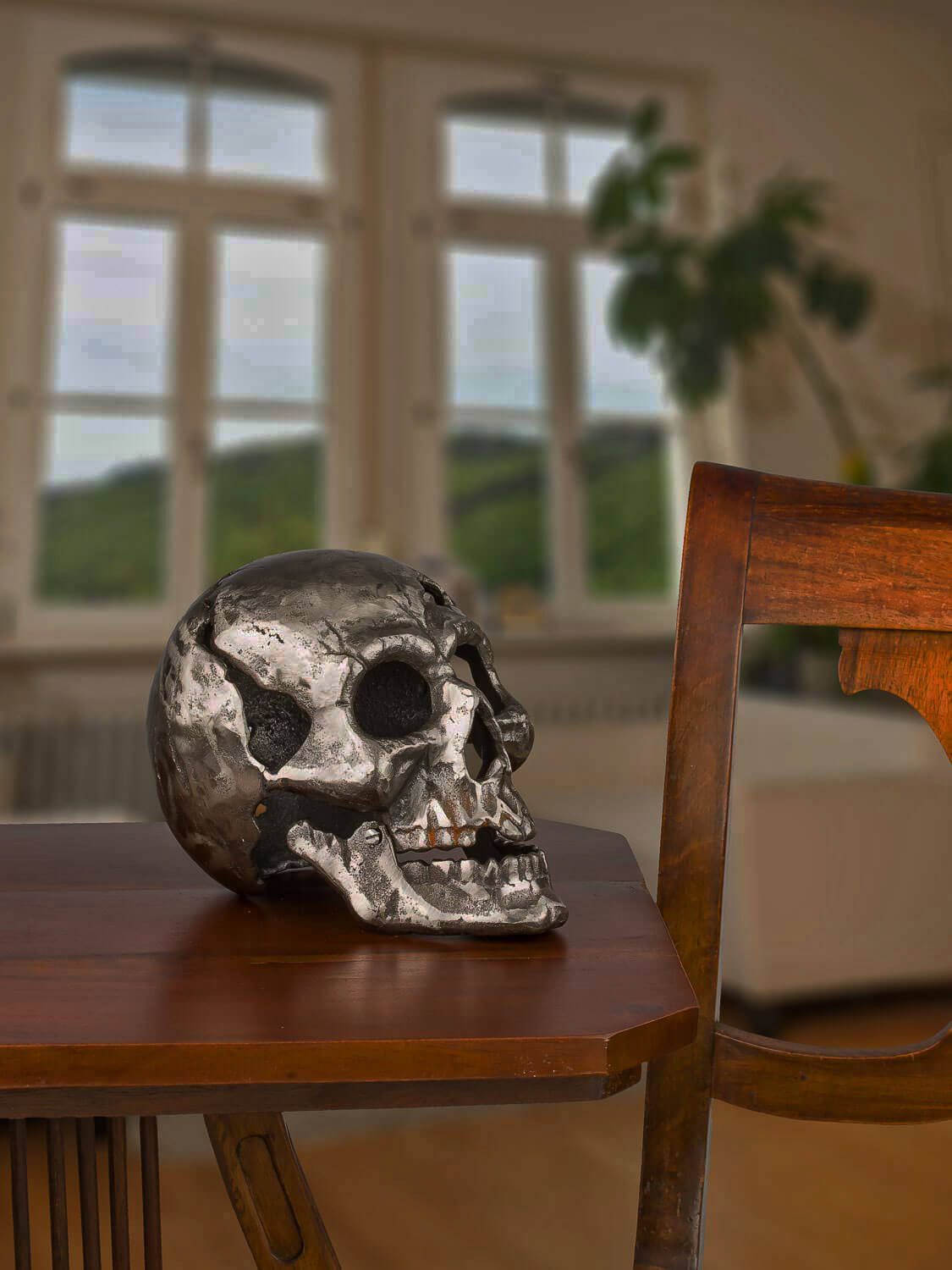 Eisenfigur Totenkopf Figur Skulptur Eisen Antik-Stil 23cm (b)