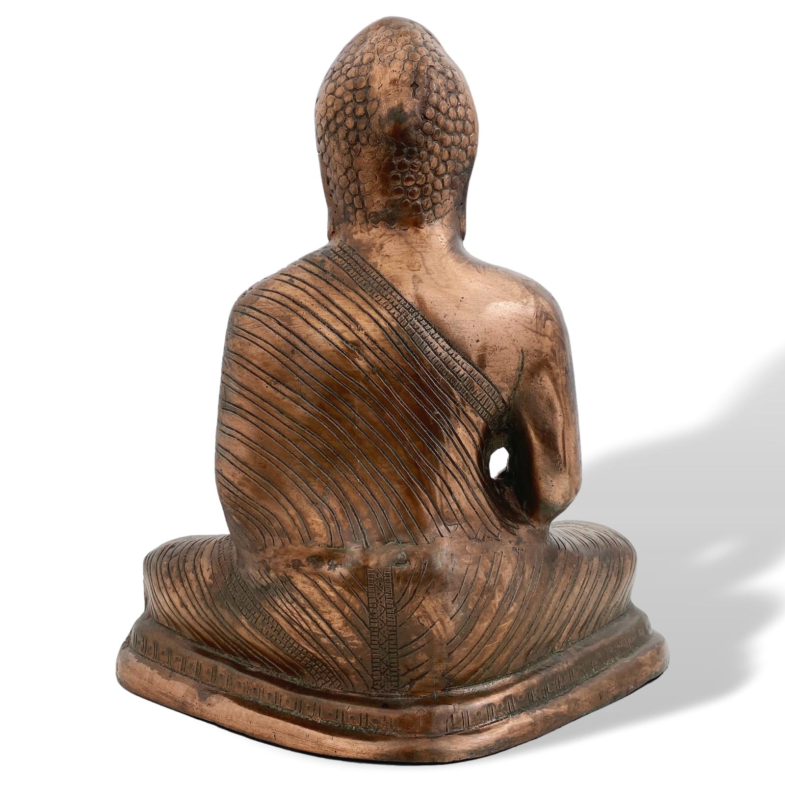 Buddha Statue 35cm Aluminium Kupfer Finish Sitzender Budda Skulptur Antik-Stil