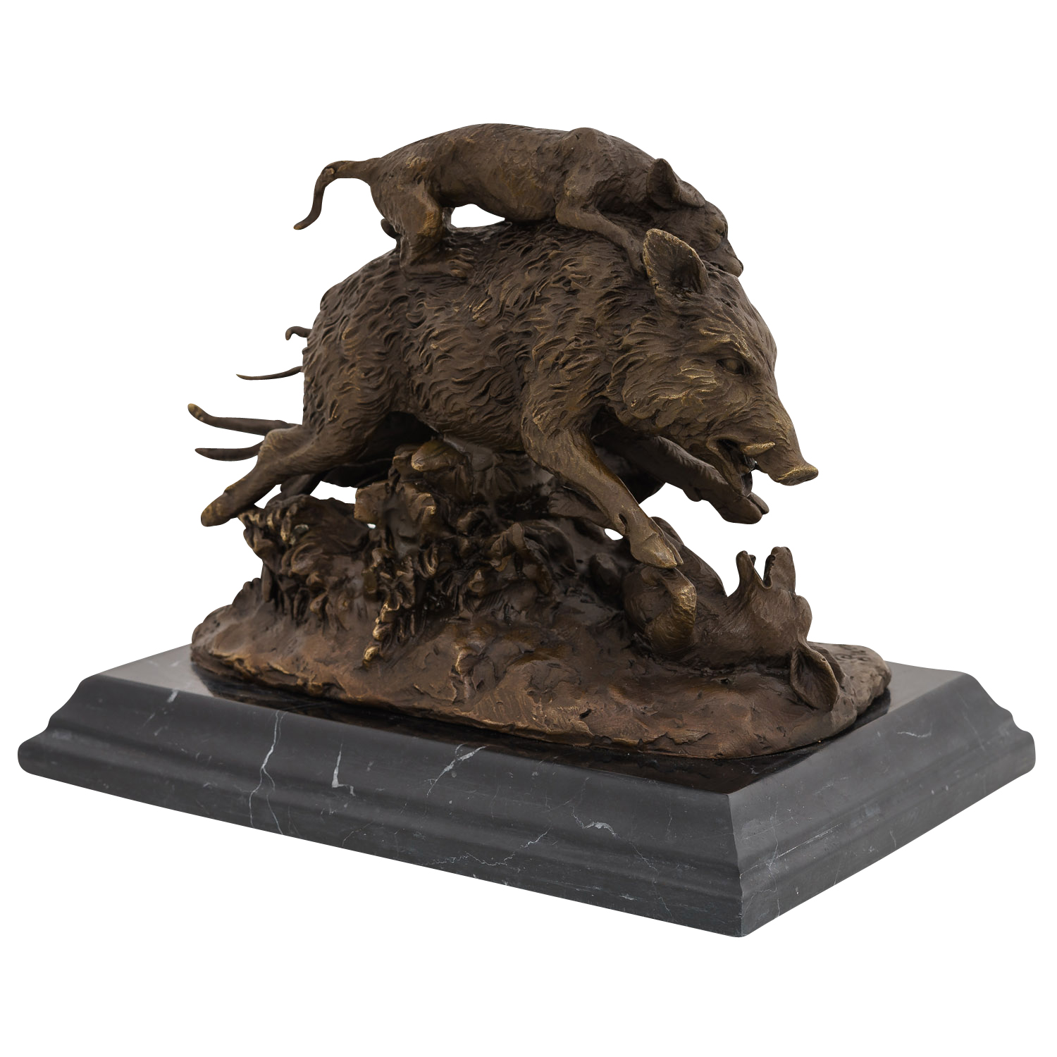 Bronzeskulptur Hund Wildschwein Jagd im Antik-Stil Bronze Figur Statue 23cm