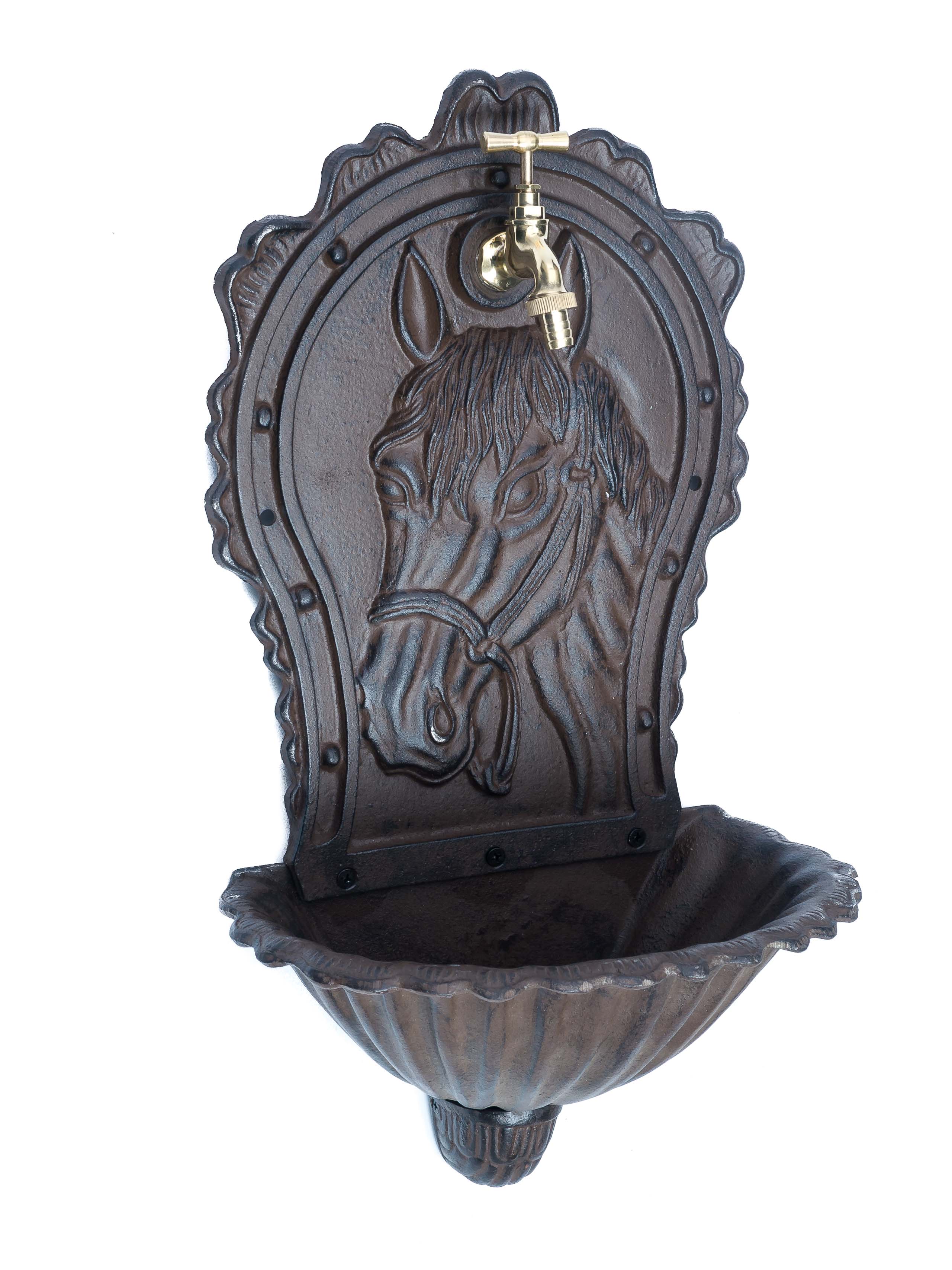 Waschbecken Wandbrunnen Garten Eisen Nostalgie antik Stil Pferd Brunnen braun