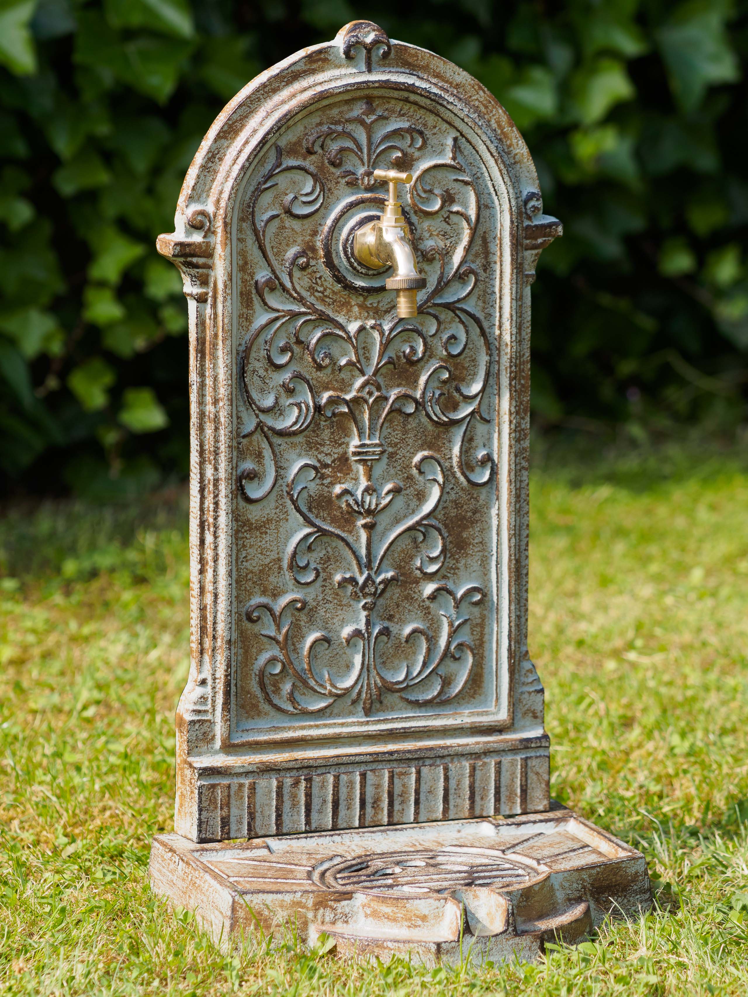 STANDBRUNNEN 64CM 11KG WASCHBECKEN BRUNNEN EISEN GRÜN WANDBRUNNEN ANTIK STIL