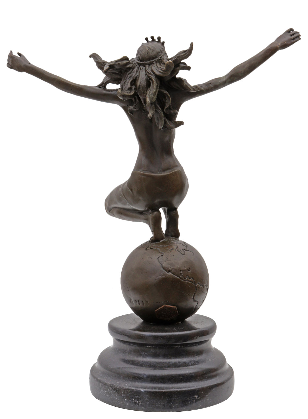 Bronzeskulptur Frau Weltkugel im Antik-Stil Bronze Figur Statue 25cm