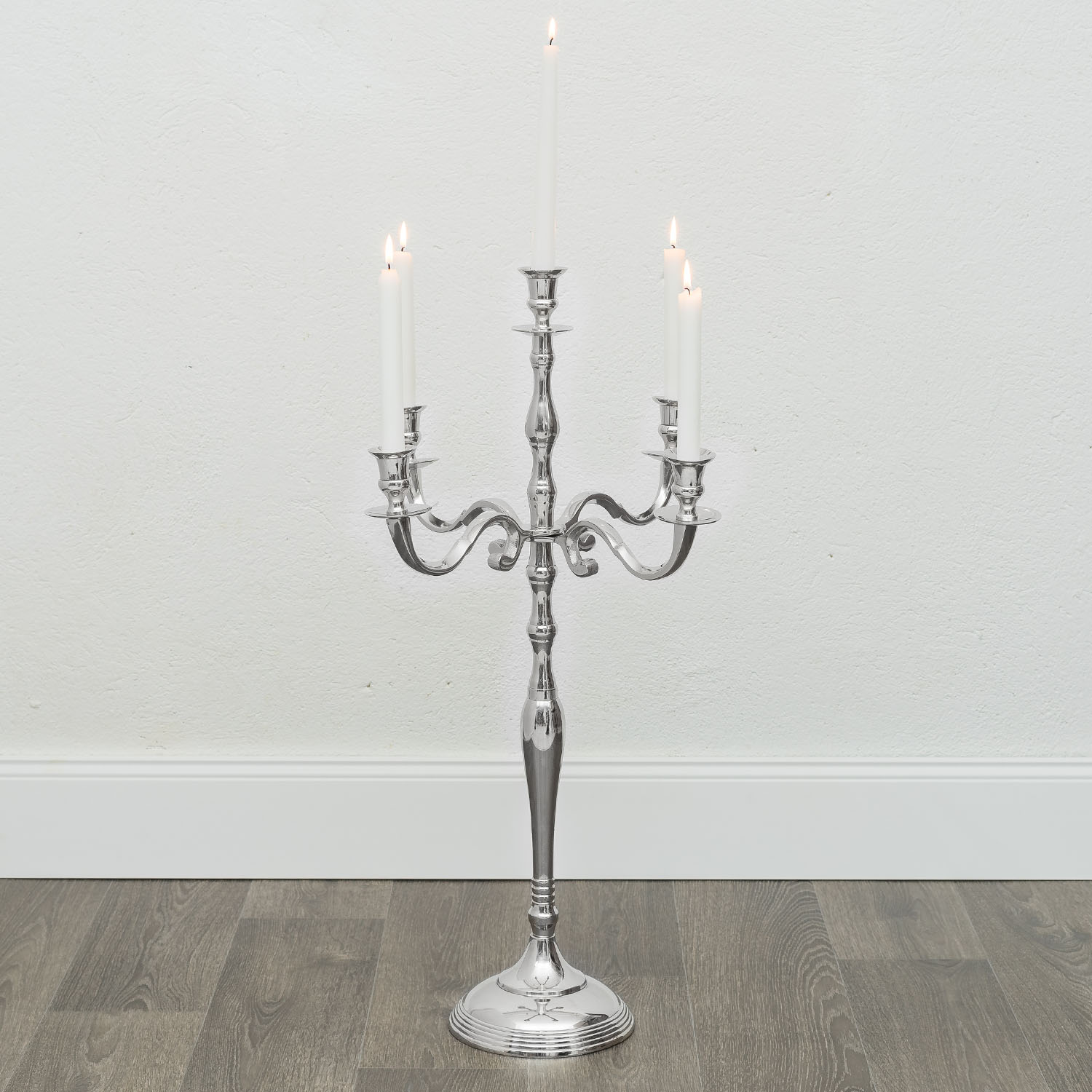 Kerzenhalter Kerzenständer 5-armig Aluminium silber Antik-Stil 78cm