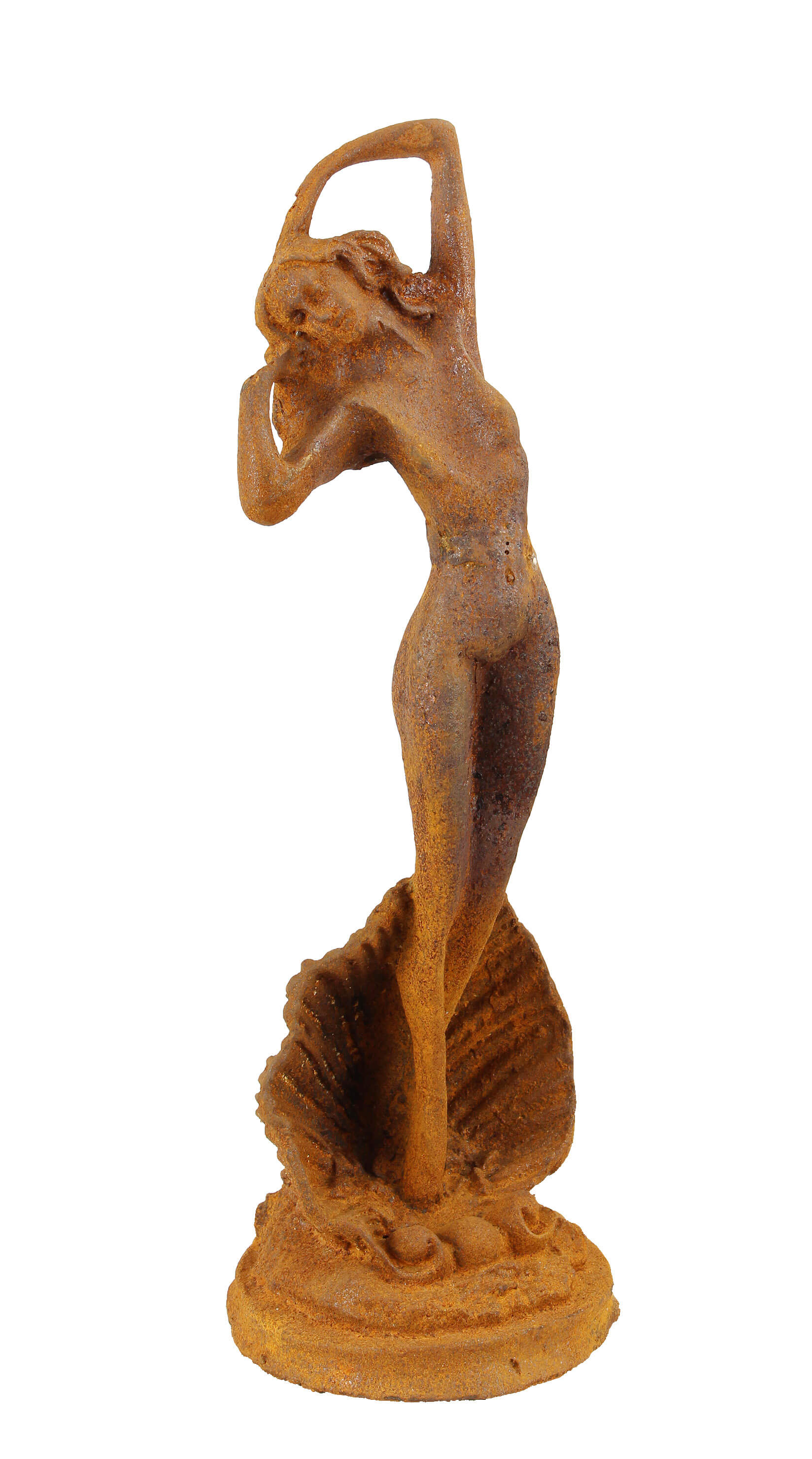 Une figurine en fonte rouillée représentant la naissance de Vénus. réplique design rétro décoration
