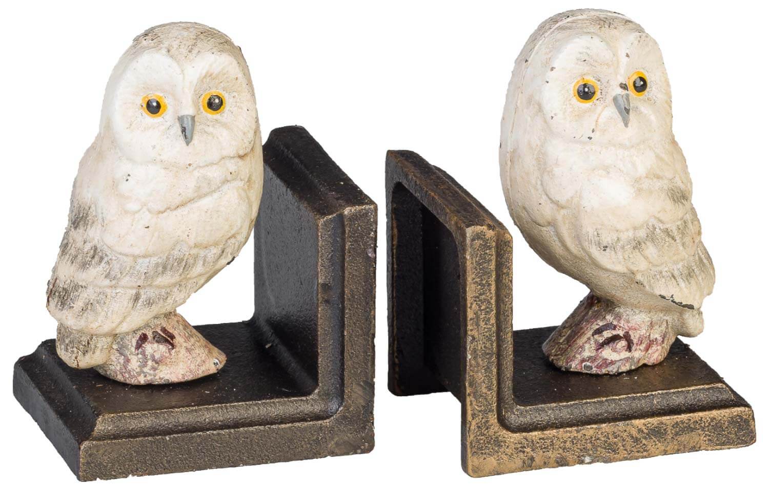 2 Buchstützen Buchständer Eule Statue Figur Skulptur Eisen 12cm Antik-Stil