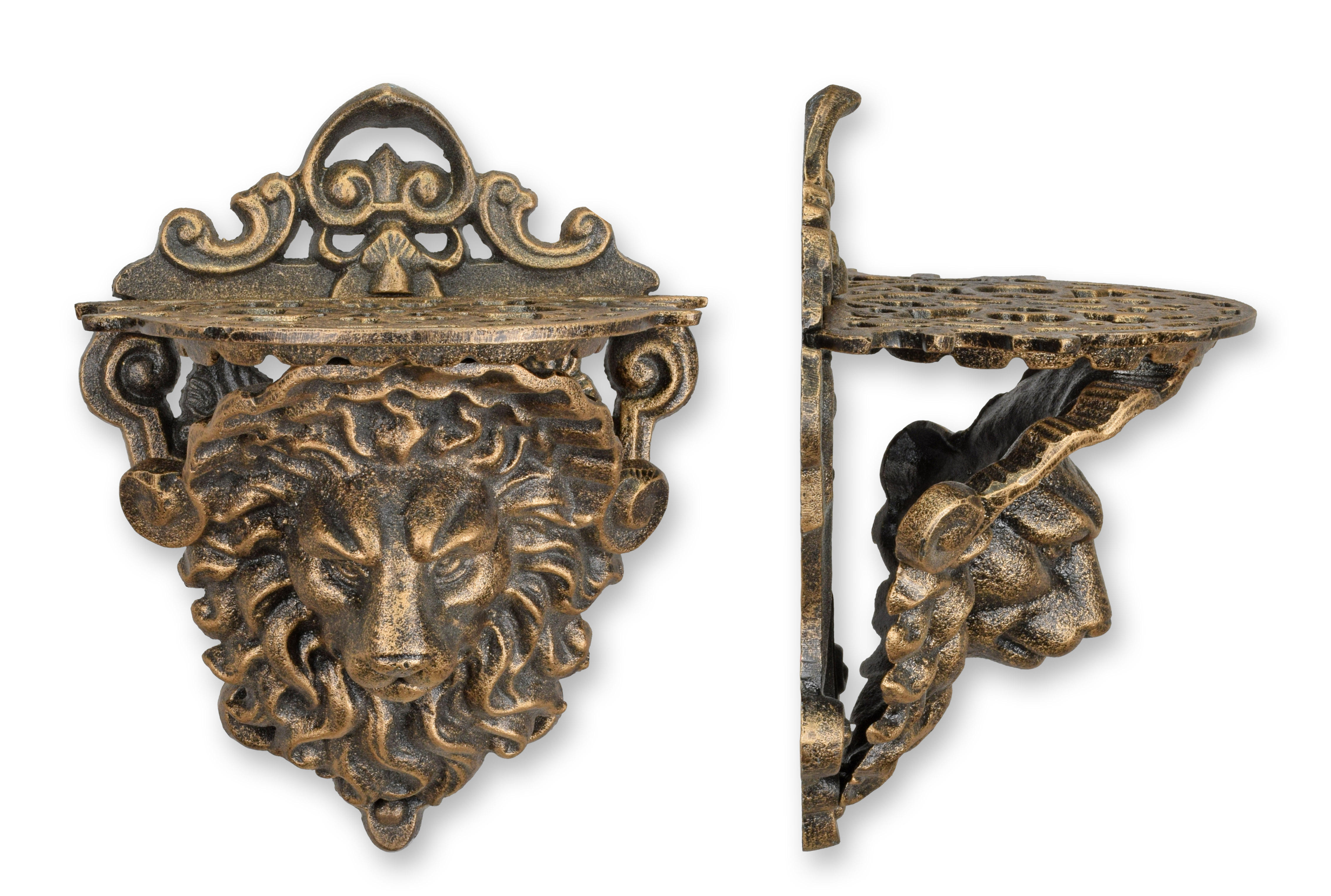 Console murale en fonte en forme de tête de lion - aspect bronze réplique design rétro décoration Bronze, Gesicht, Kopf, Person