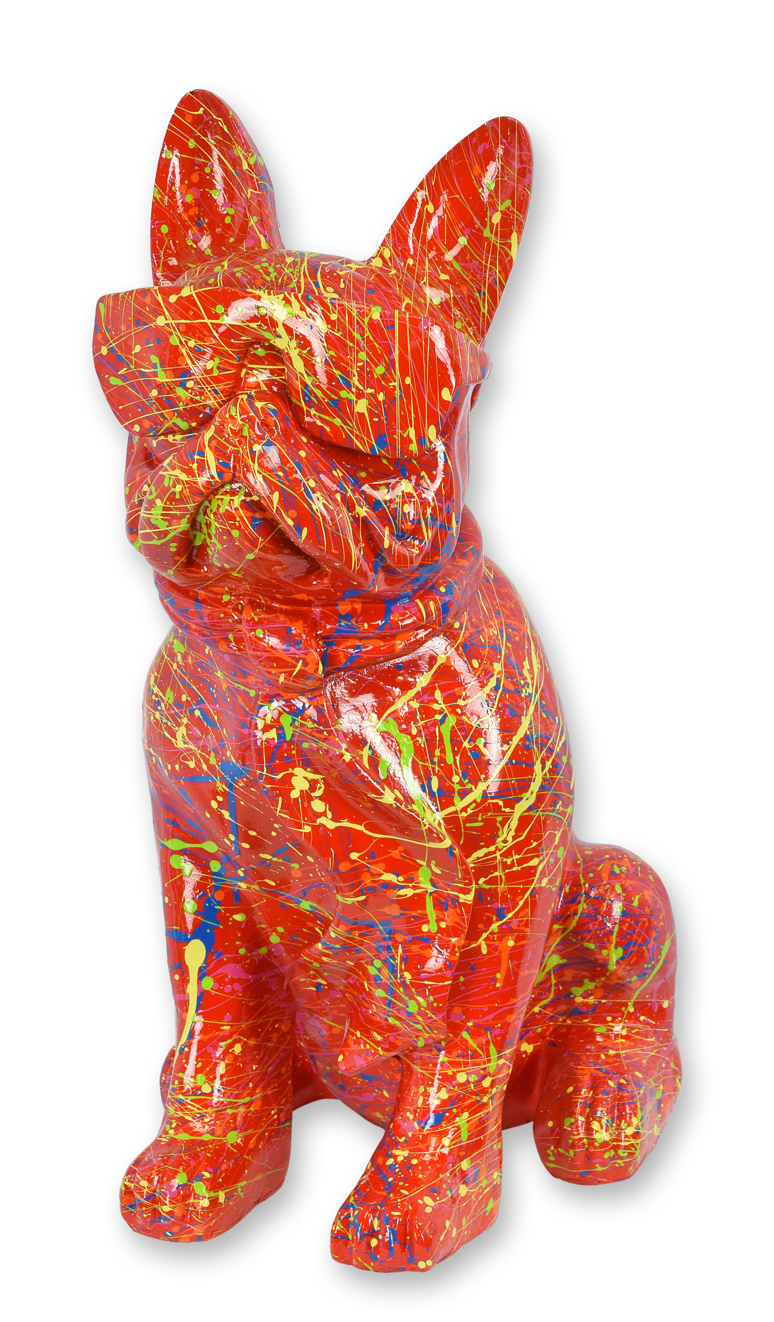 Bulldog en résine avec lunettes de soleil et cravate - éclaboussures rouges réplique design rétro décoration