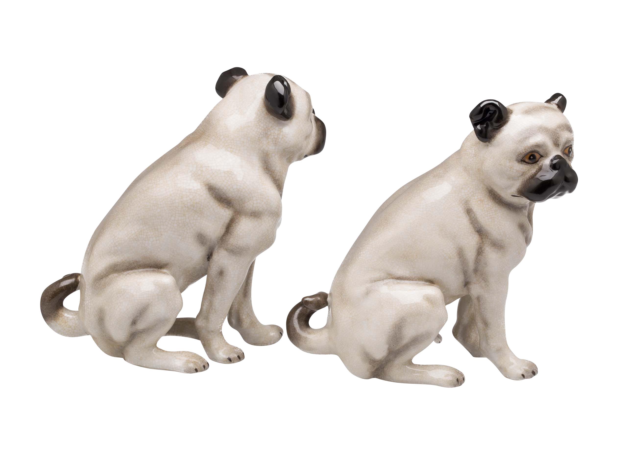 Mops Paar Porzellan Hund Figur Skulptur Porzellanfigur Dekoration im Antik-Stil