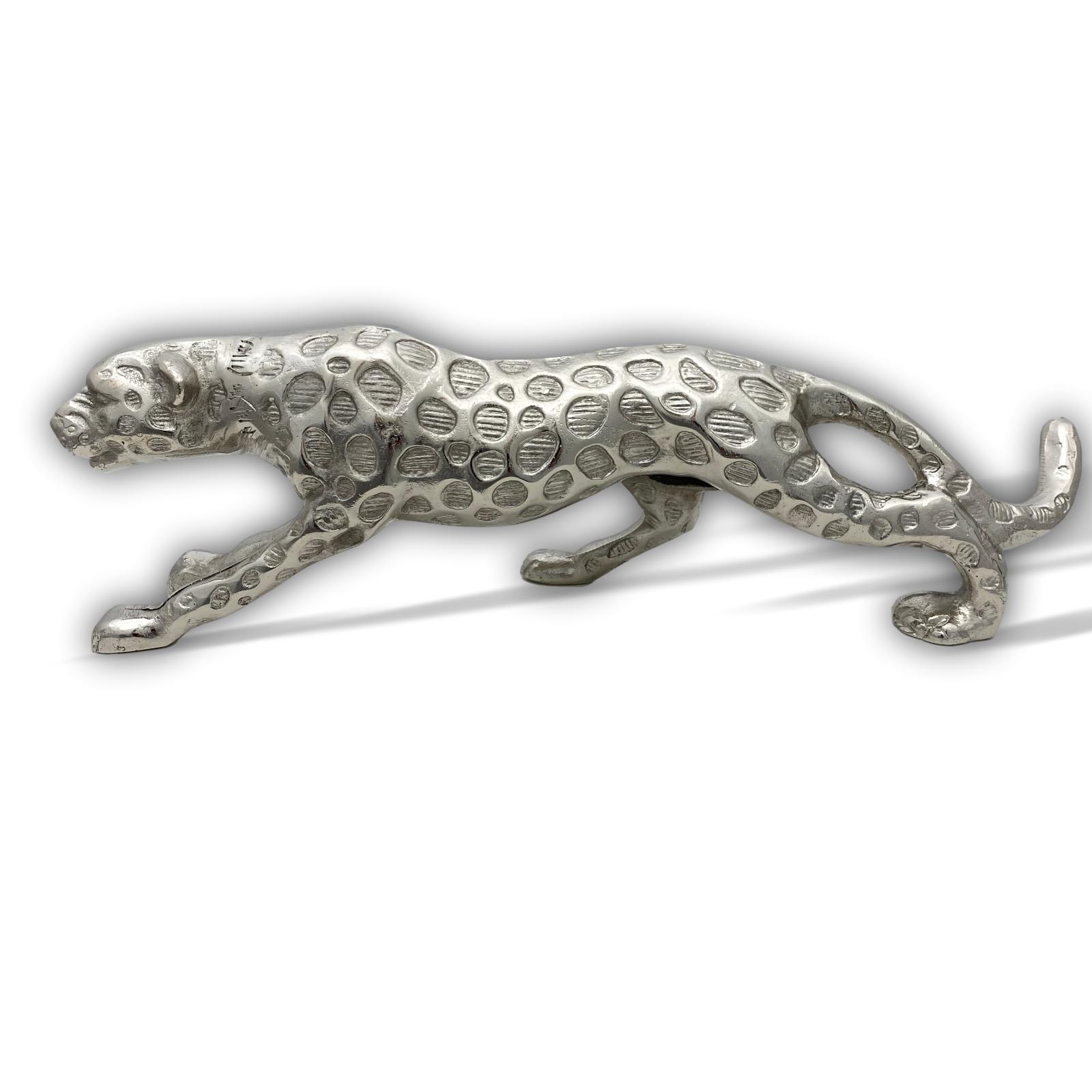 Skulptur Panther Raubtier Jaguar Raubkatze Statue Figur Aluminium Antik-Stil