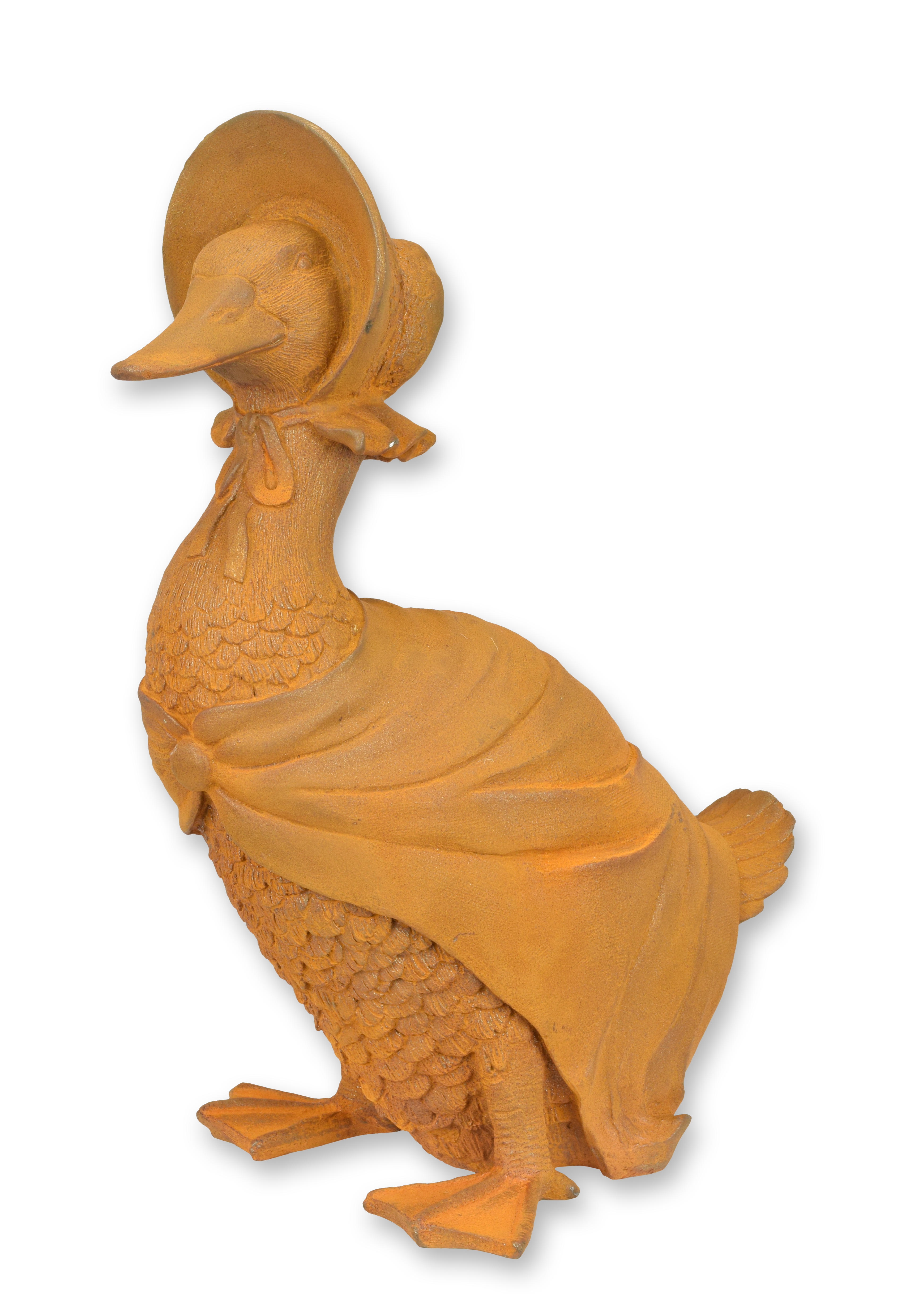 Une figurine en fonte rouillée représentant une oie mère réplique design rétro décoration