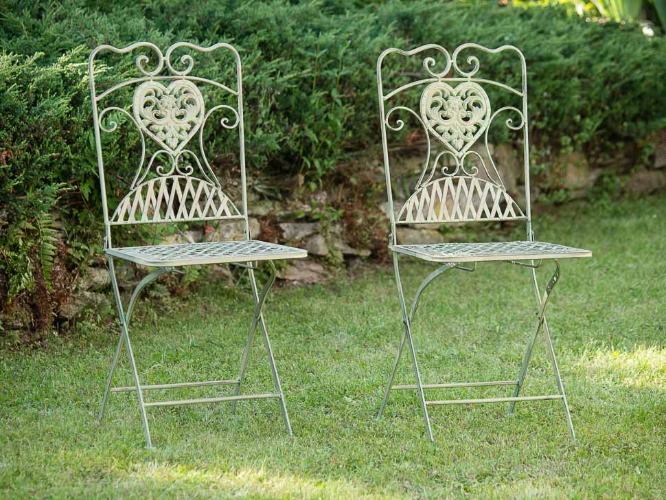 2x GARTENSTUHL PAAR STUHL BISTROSTUHL SCHMIEDEEISEN EISEN ANTIK STIL GRÜN WEISS