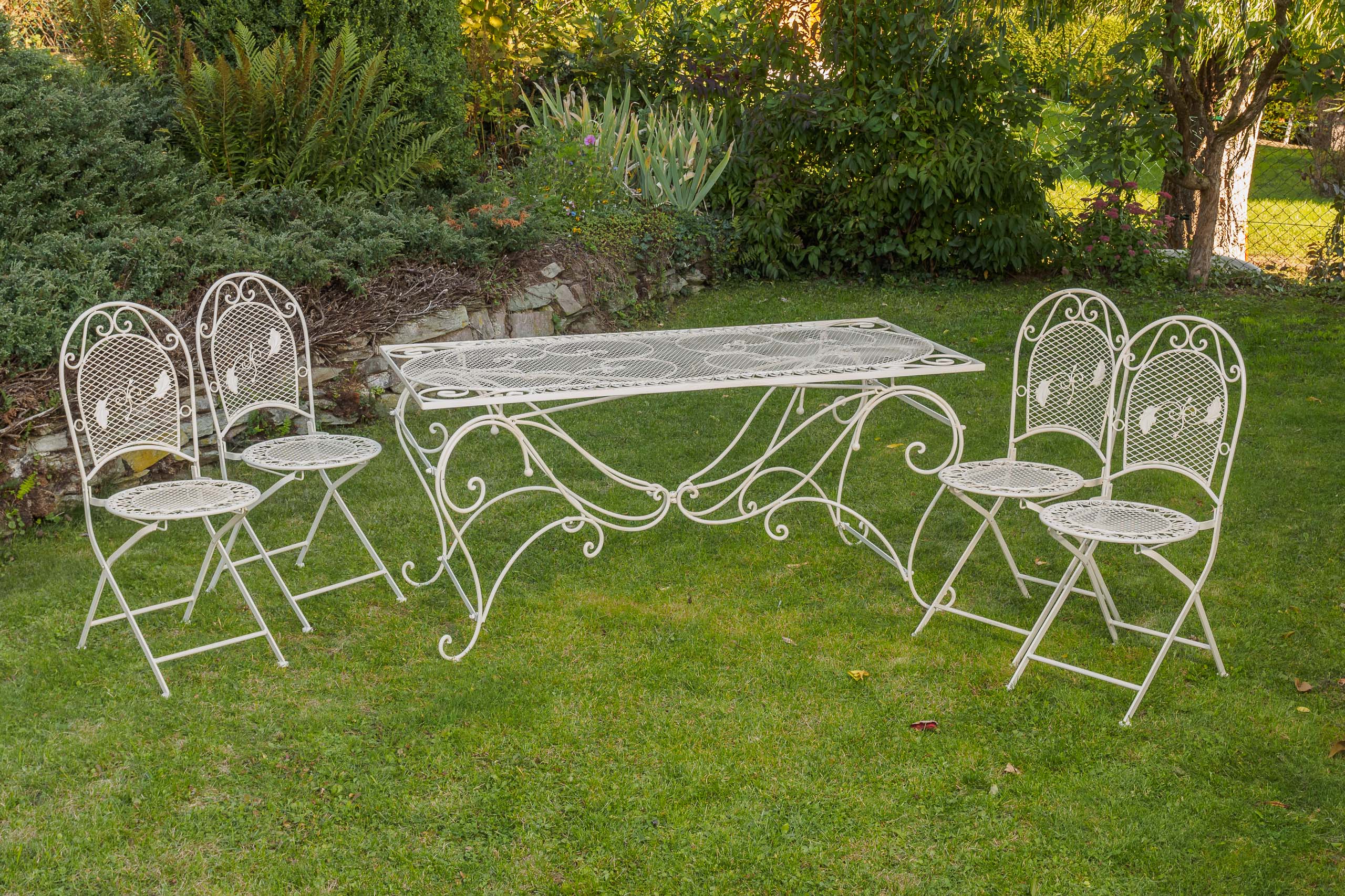 XXL Gartentisch + 4 Stühle Eisen Gartenmöbel antik Stil creme weiß furniture