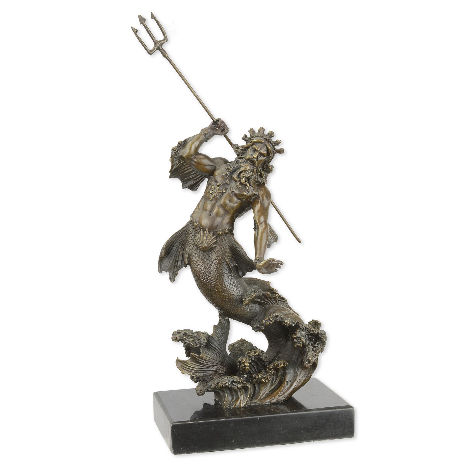 Bronzefigur Poseidon Gott des Meeres Mythologie Bronze Skulptur Antik-Stil 30cm