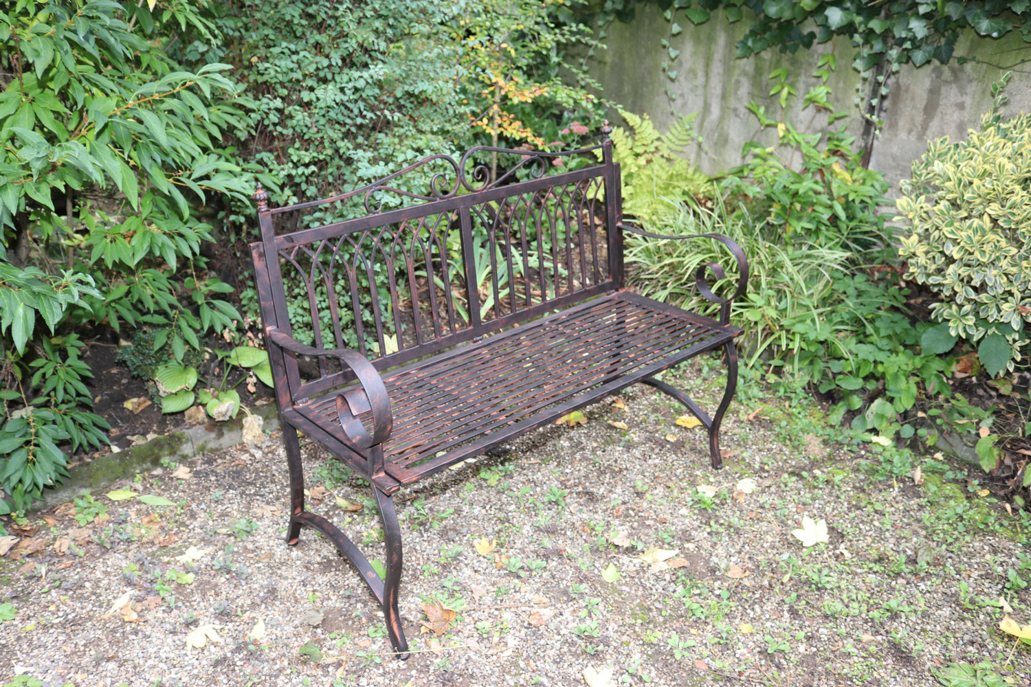 Gartenbank Bank Antik-Stil Garten Metall Eisen braun Gartenmöbel Parkbank 119cm