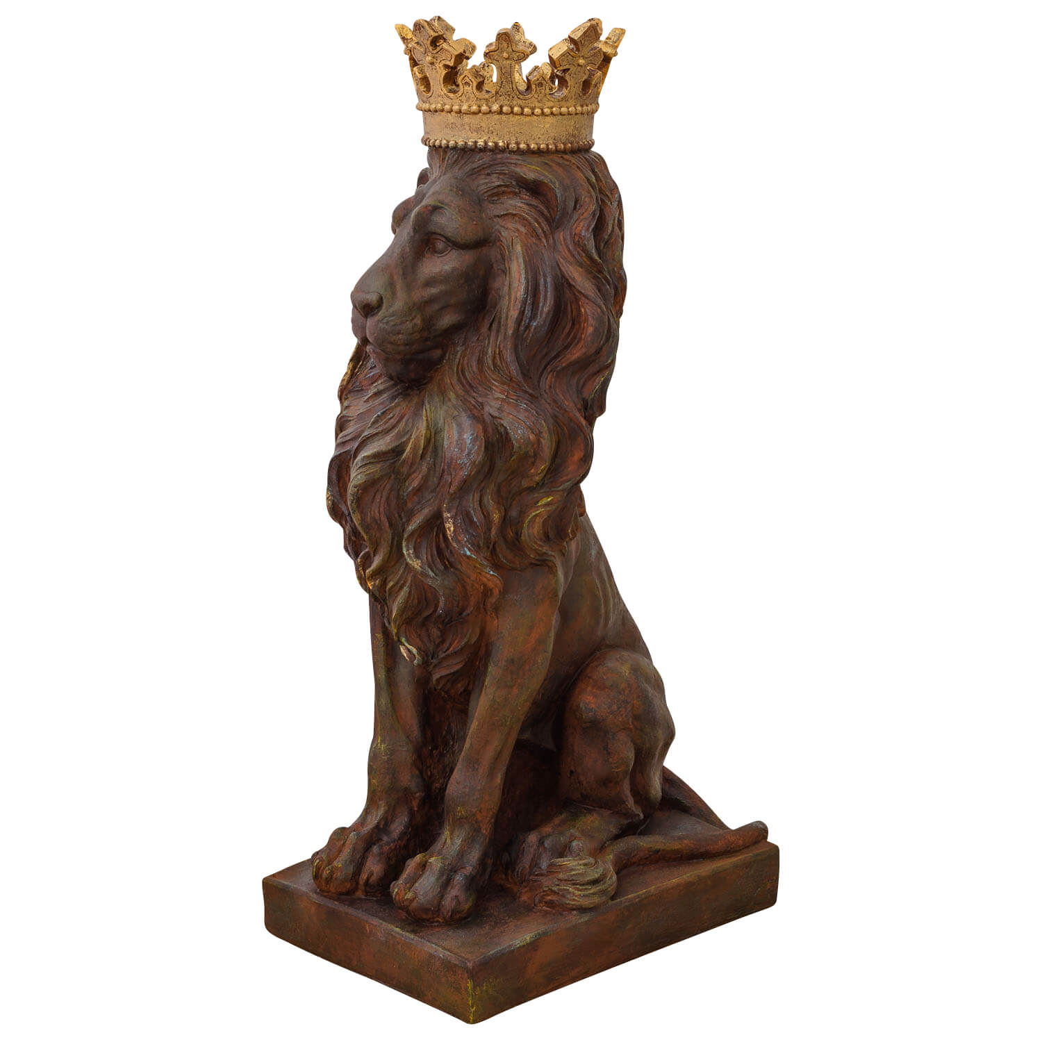 Skulptur Löwe mit Krone Figur Statue Raubkatze Kunststein Antik-Stil 92cm