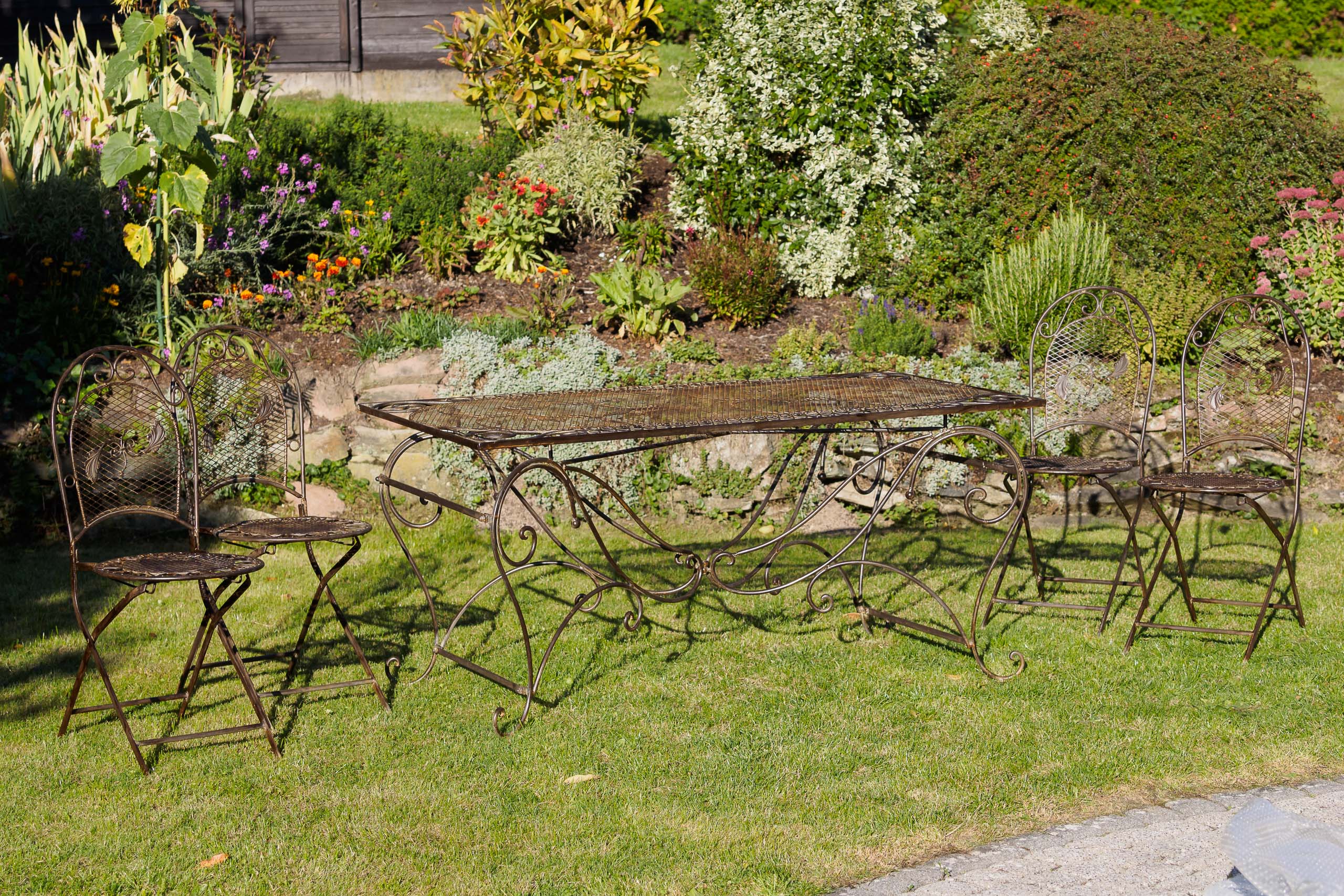 XXL Gartentisch + 4 Stühle Eisen Tisch Gartenmöbel antik Stil garden furniture