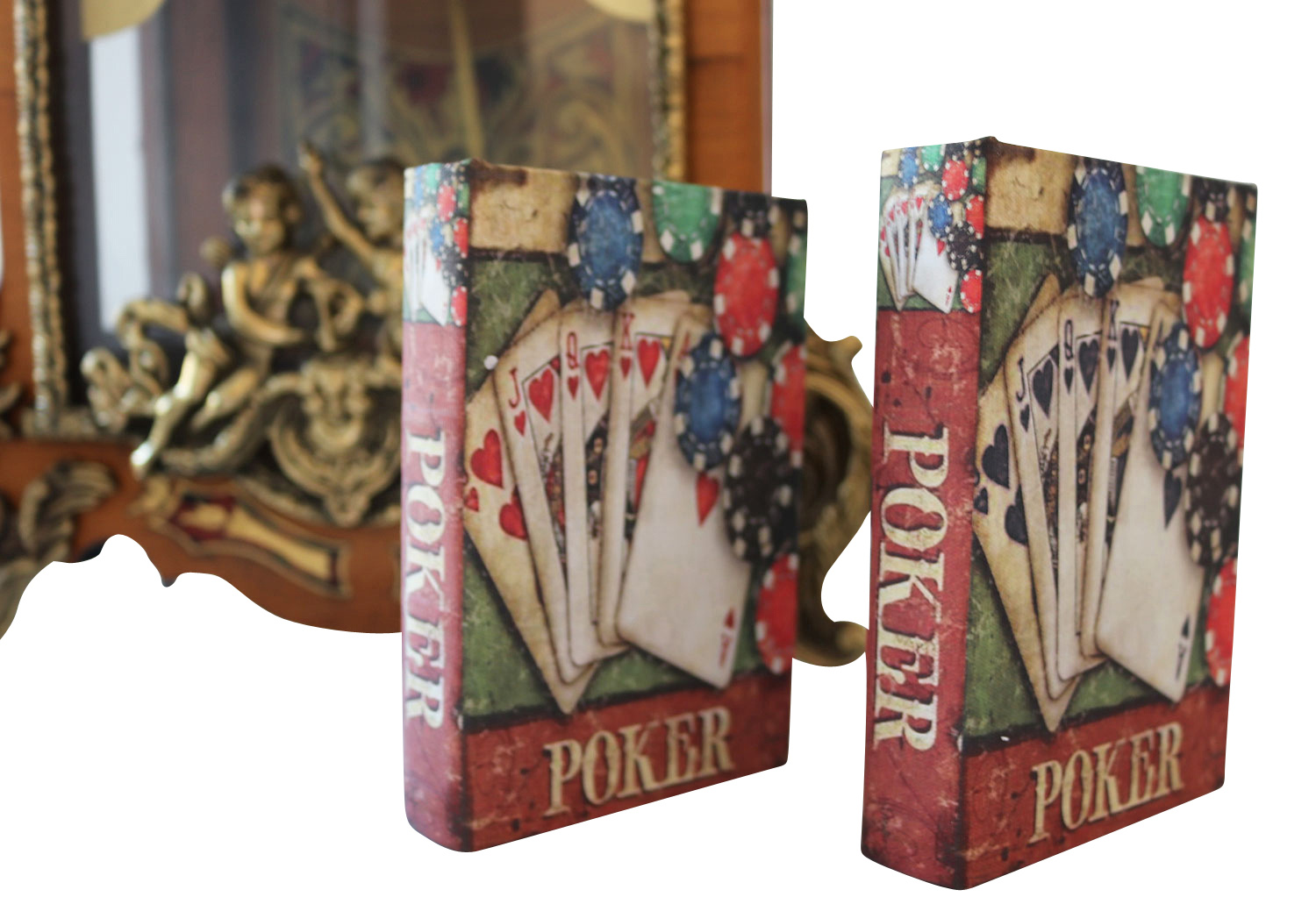 2 Poker Karten Pokerkarten Kartenspiel Box Hülle Buchattrappe Antik-Stil Joker