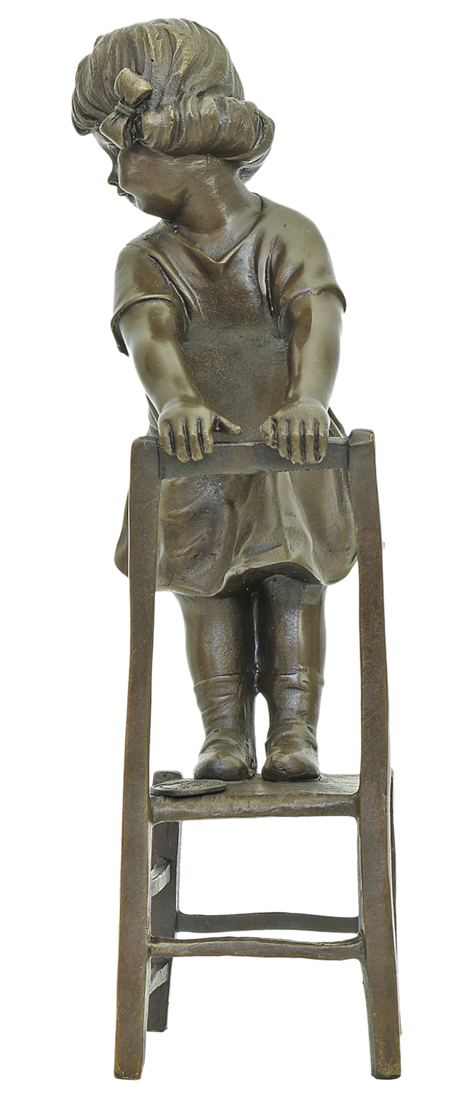 Bronzeskulptur Mädchen Stuhl Kind im Antik-Stil Bronze Figur Statue - 21cm