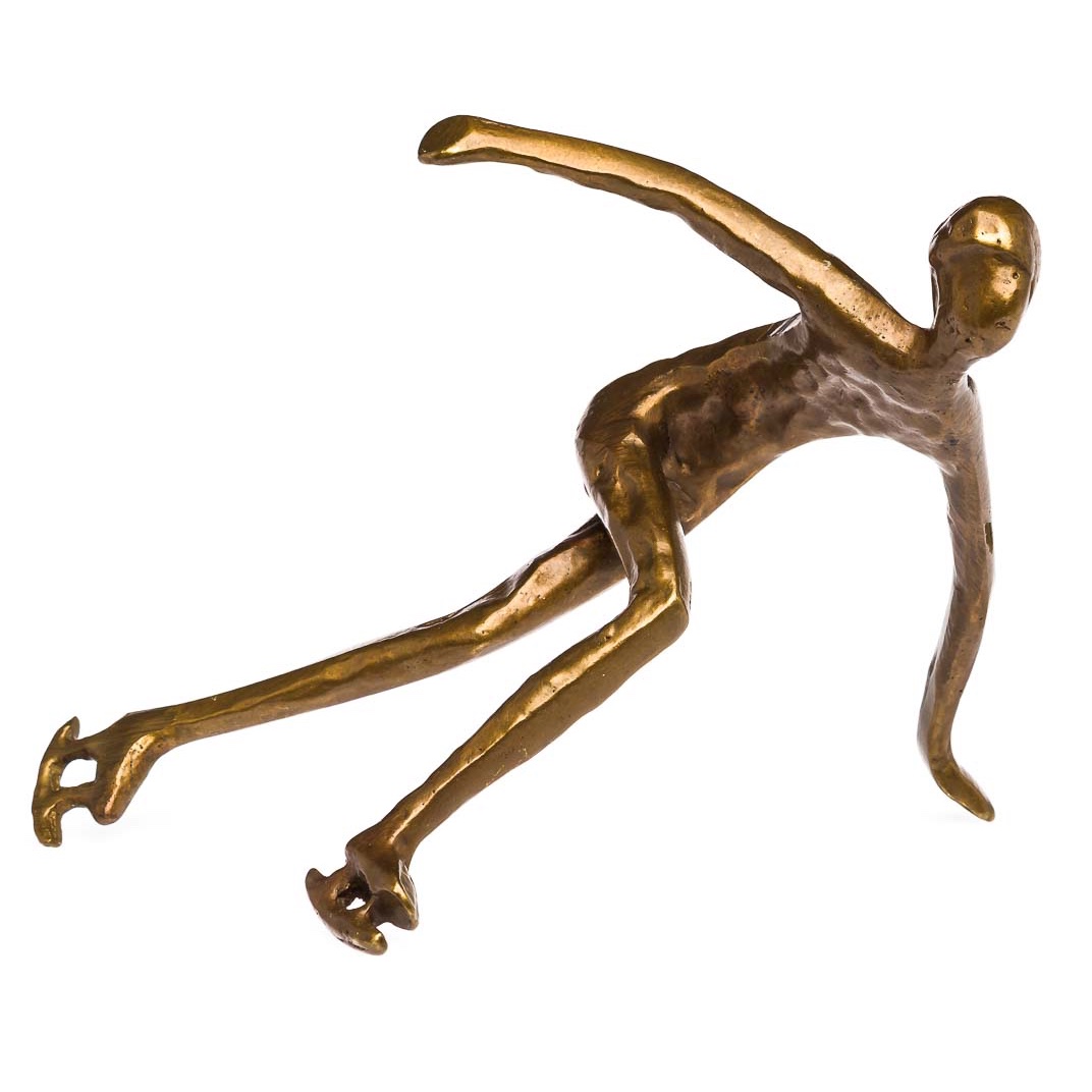 Skulptur Schlittschuhläufer Eisschnelllauf Antik-Stil Bronze Figur Pokal Trophäe