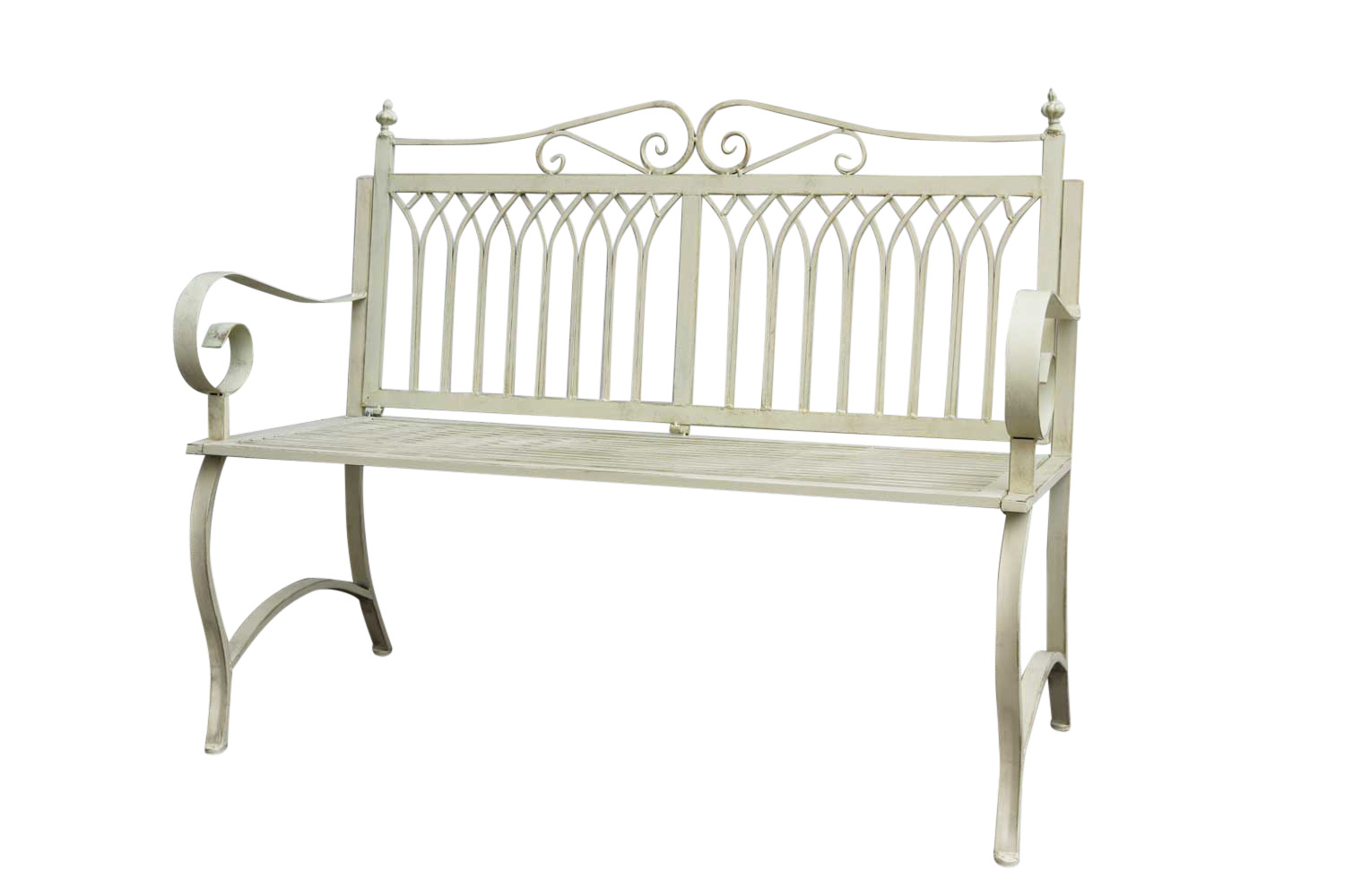 Gartenbank Bank Antik-Stil Garten Metall creme weiß Gartenmöbel Parkbank 119cm