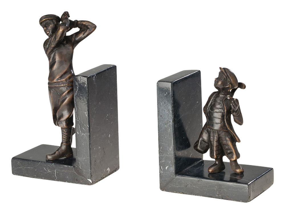 Paar Bronze Buchstützen Golf Buchstütze Golfspieler Buch Antikstil bookend book