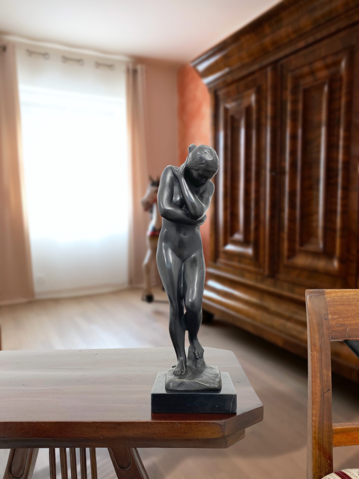 Bronzefigur nach Rodin Eva Figur Garten Eden Bronze Skulptur Antik-Stil 30cm Akt