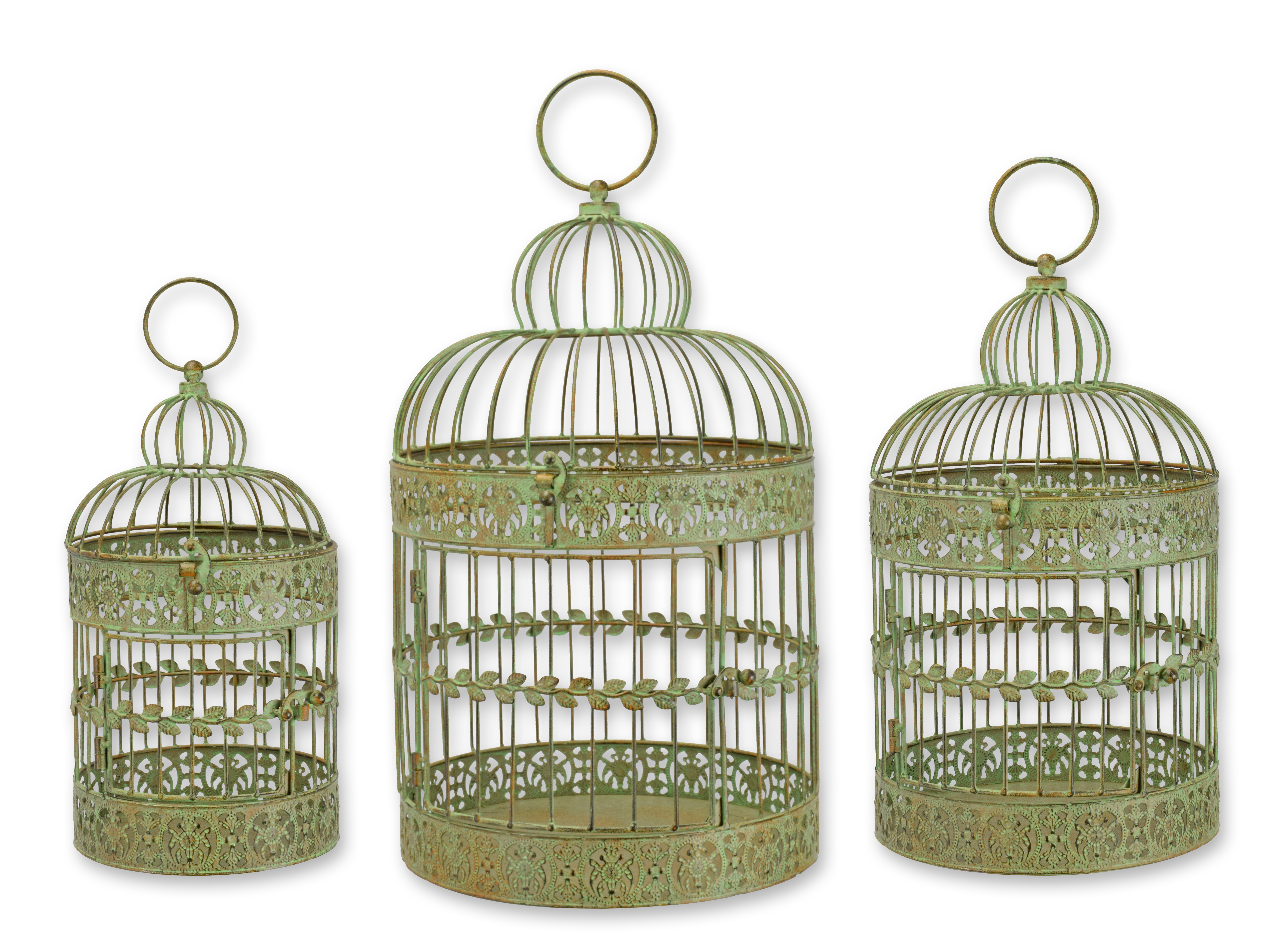 Lot de 3 cages à oiseaux en fer réplique design rétro décoration