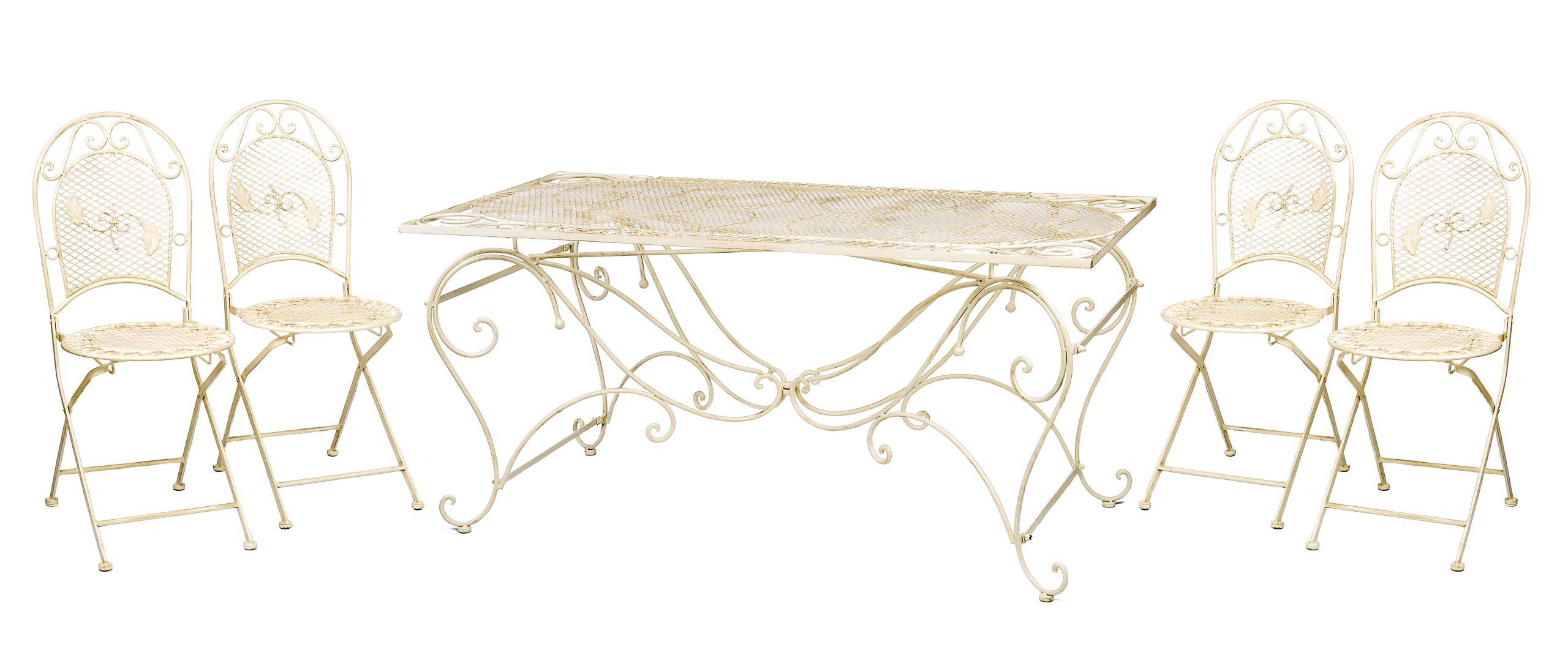 XXL Gartentisch + 4 Stühle Eisen Gartenmöbel antik Stil creme weiß furniture