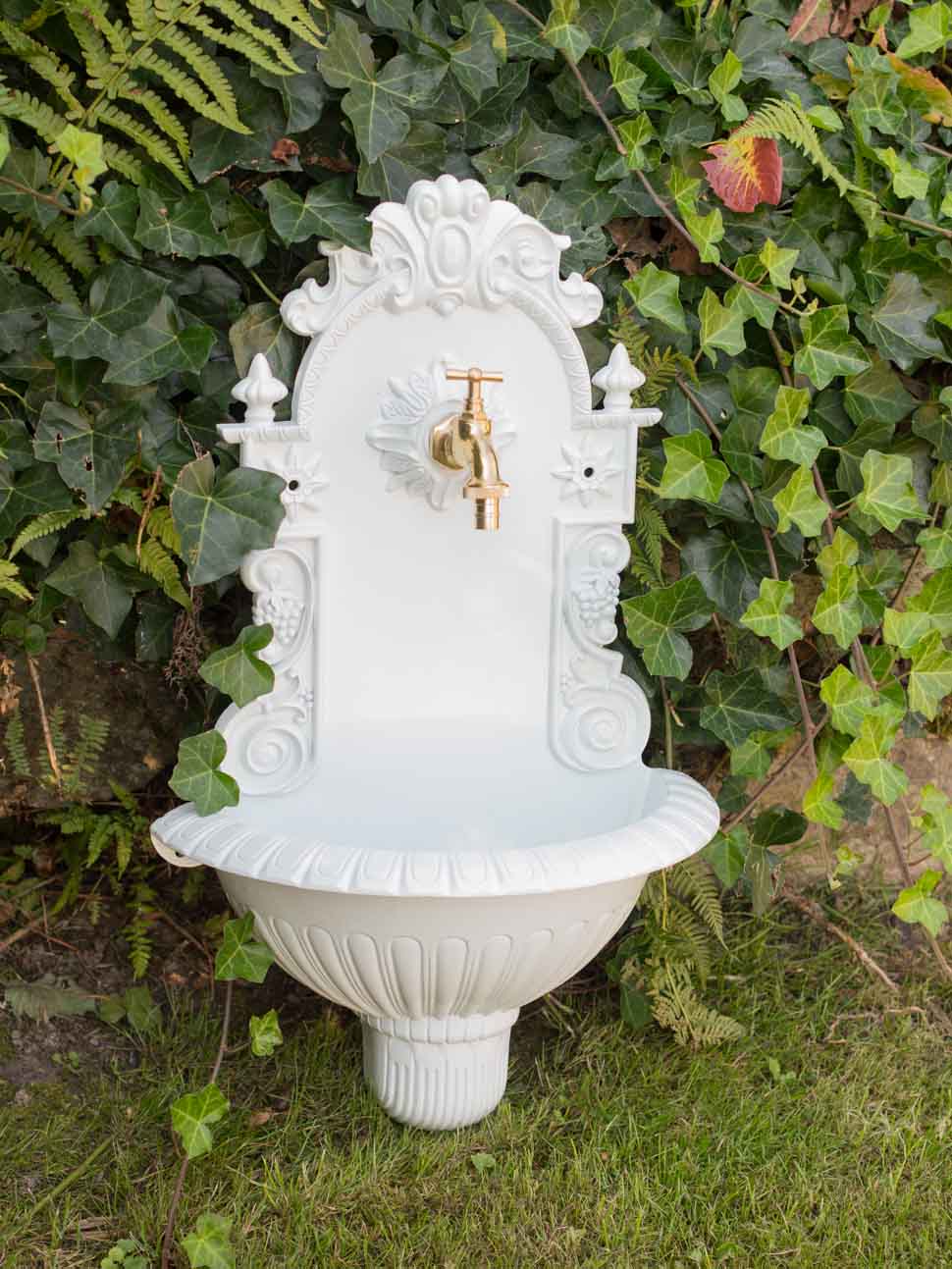 Waschbecken Wein Wandbrunnen Garten Aluminium Becken Brunnen antik Stil weiss