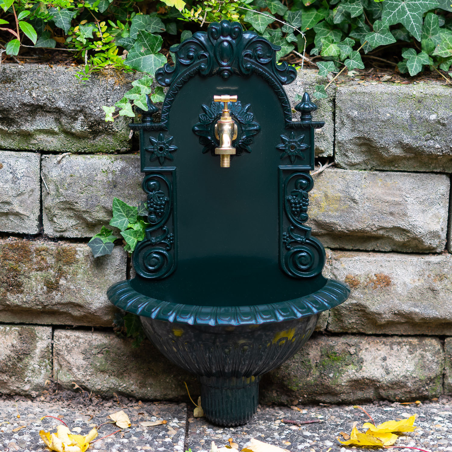 Waschbecken Wein Wandbrunnen Garten Aluminium Becken Brunnen Antik-Stil grün