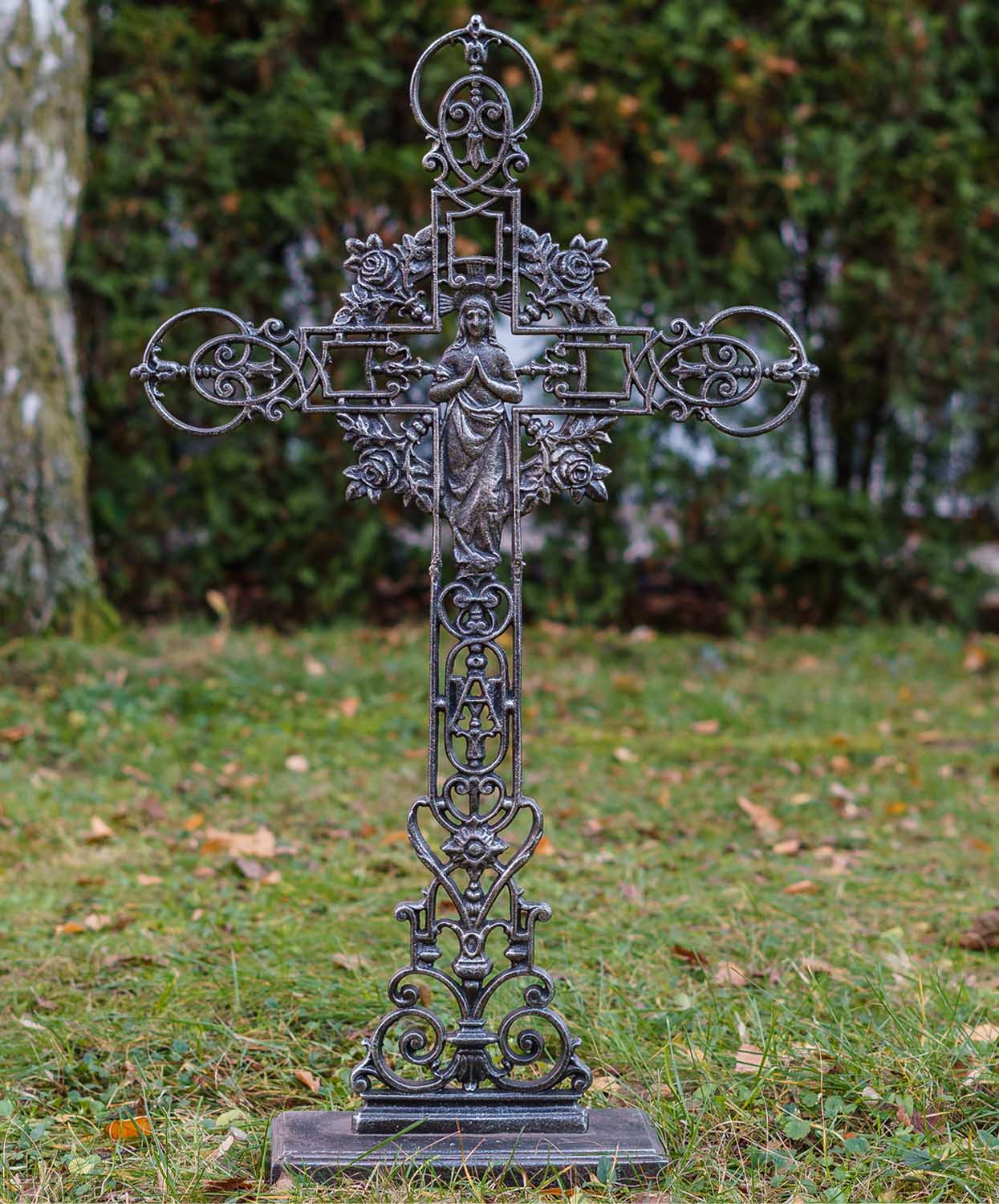 XXL 88cm Kreuz Kruzifix Anitk-Stil Eisen Deko Standkreuz Kirche braun Altar