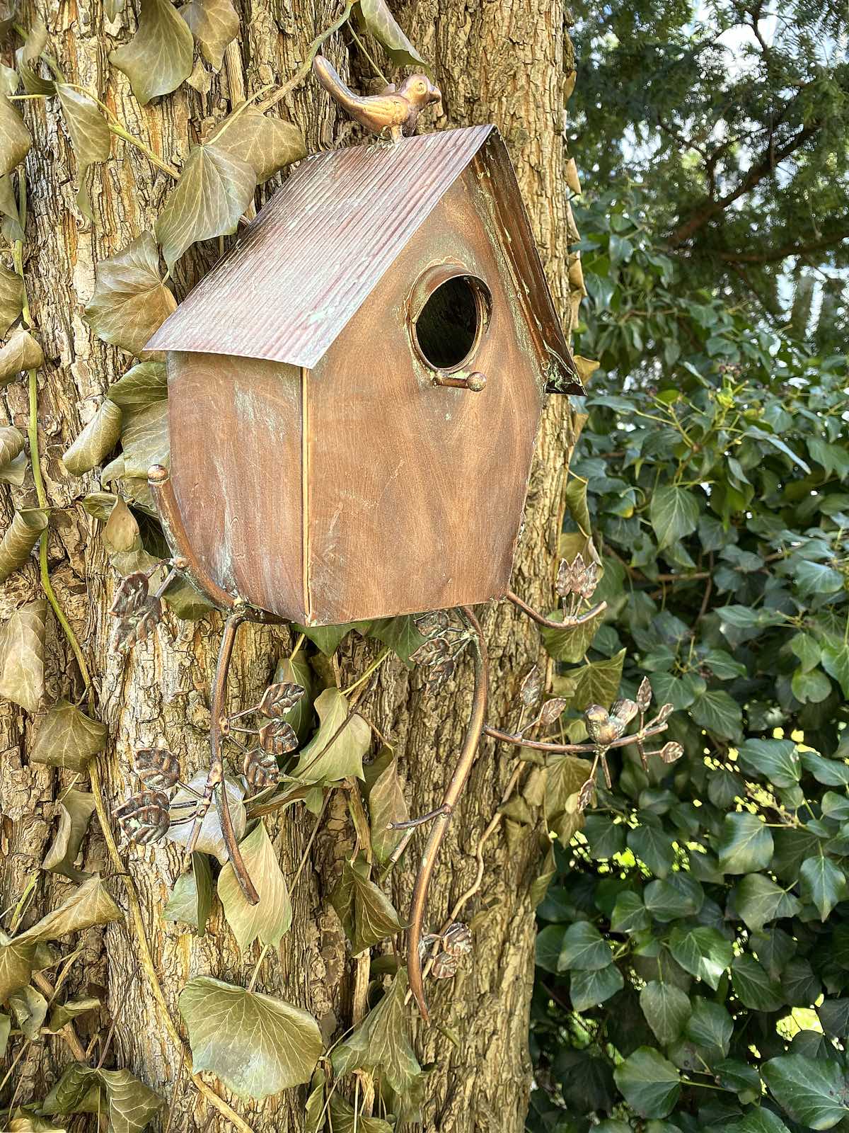 Vogelhaus Nistkasten Futterhaus Vogel Eisen Kupfer Garten Antik-Stil 51cm