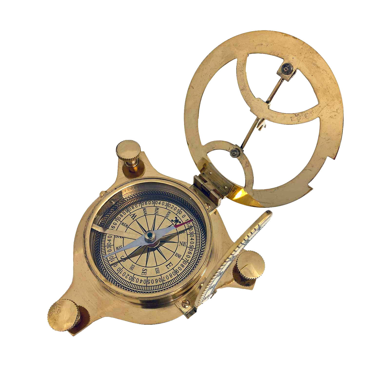 Kompass mit Sonnenuhr Maritim Schiff Navigation Dekoration Messing 12cm